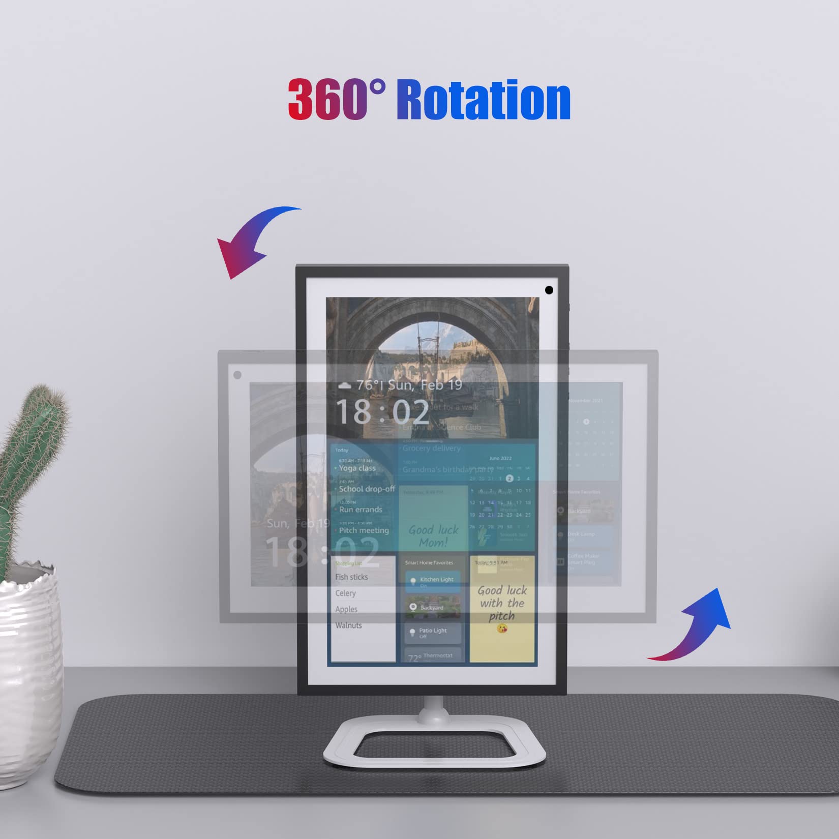 Itshom Mount For Echo Show 15, Swivel 270 Degrees Left And Right, Tilt 90 Degrees Up, Rotate 360 Degrees For Landscape Or Portra