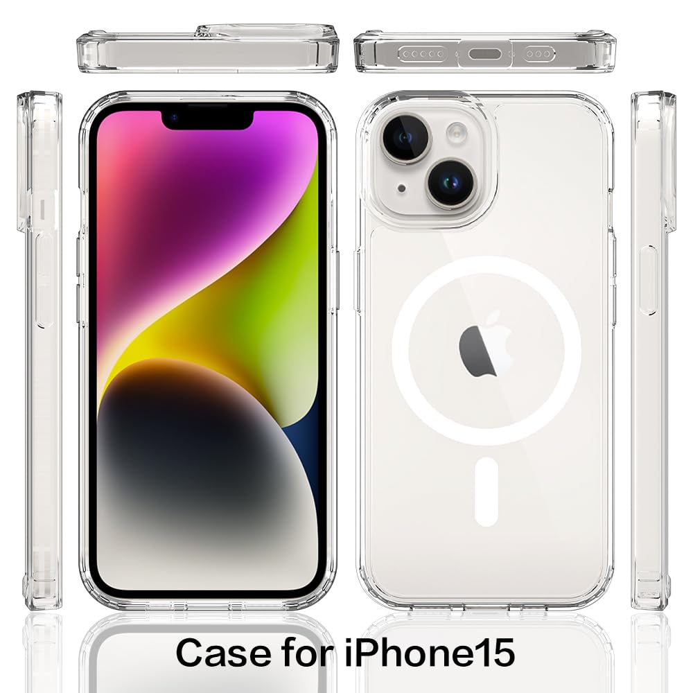 Pinlisheng Magnetic For Iphone 15 Case 6.1 Inch,Compatible With Magsafe,Shockproof Anti Scratch Clear Thin Slim Phone Case.Clear
