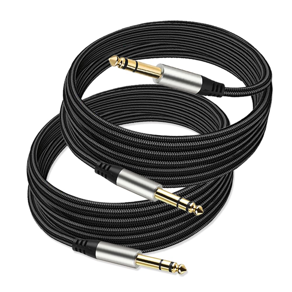 Yueyinpu Pack of 2 TRS Instrument Cable 1/4 Inch Straight 6.35mm Male Jack Nylon Braided Studio Cord (6.6 Feet-2 Pack)
