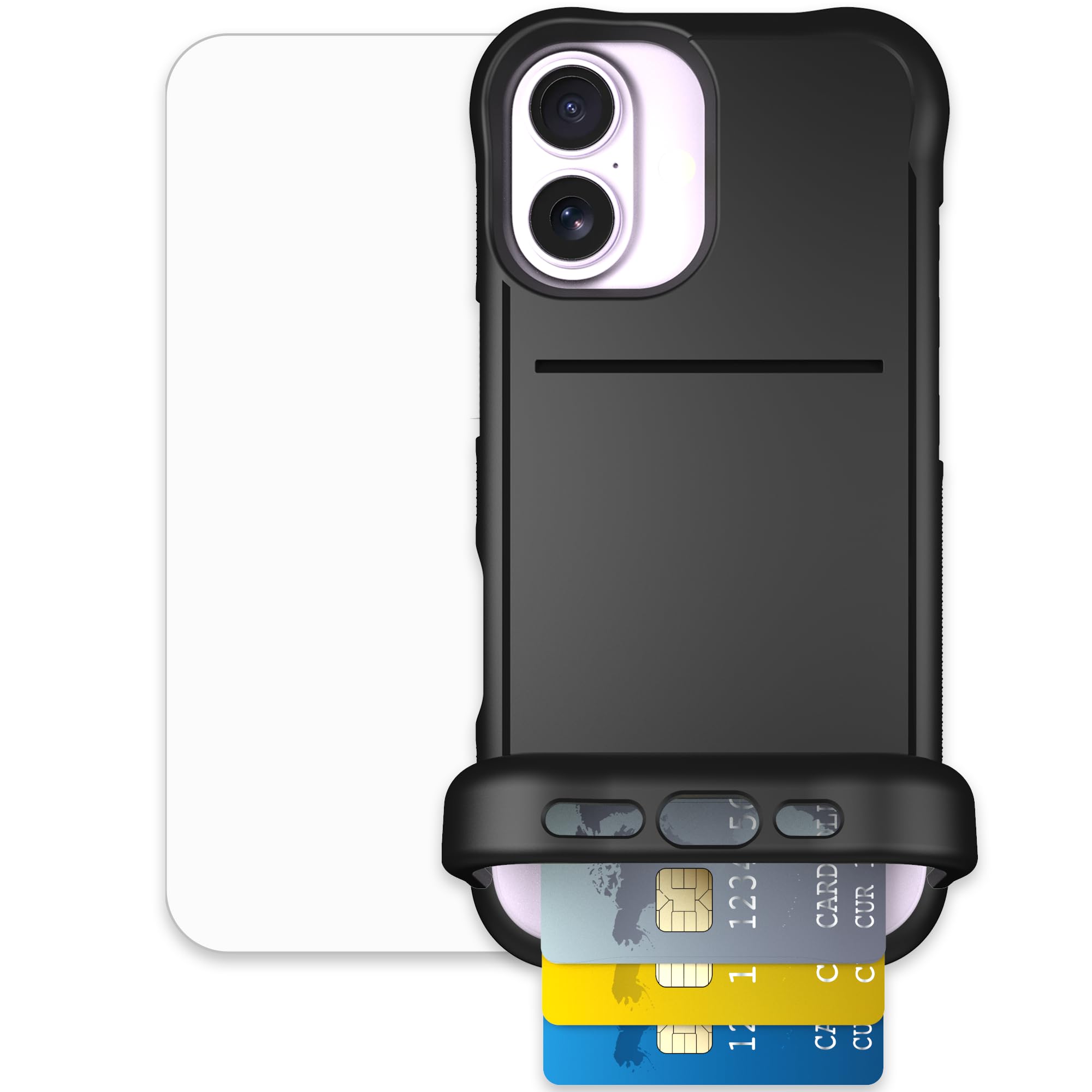 Scooch for iPhone 17 Case with Card Holder, Wingmate Wallet Case with Hidden Card Slot and RFID Protection, Bundled with Tempere