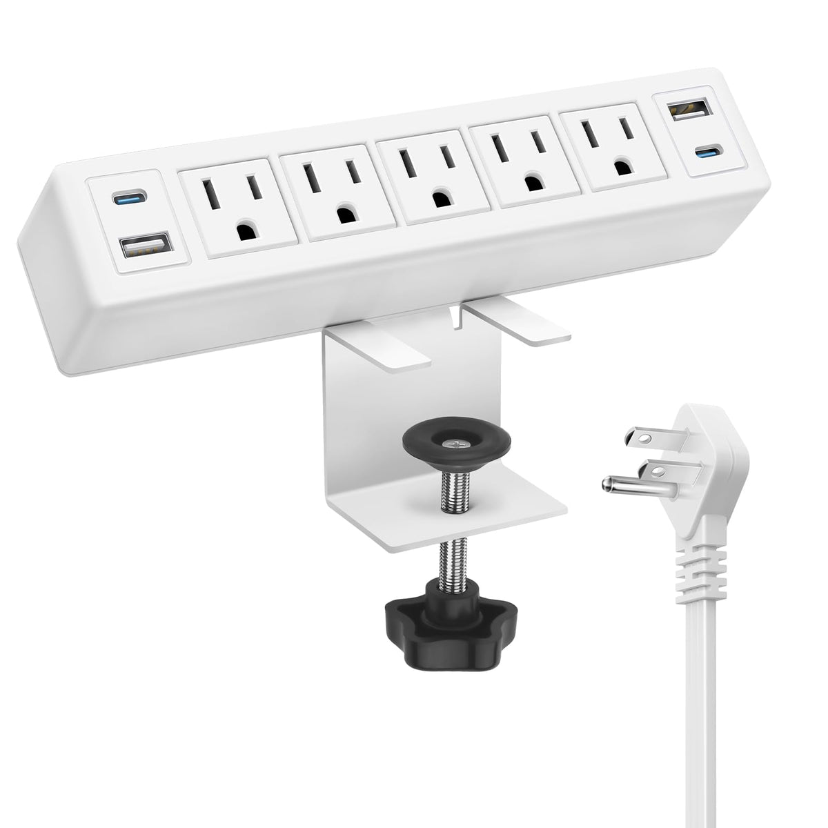 40W Fast Charging Desk Clamp Power Strip With 1200J Surge Protection,Desk Charging Station With 4 Pd20W Usb Ports,5 Outlets,Fit