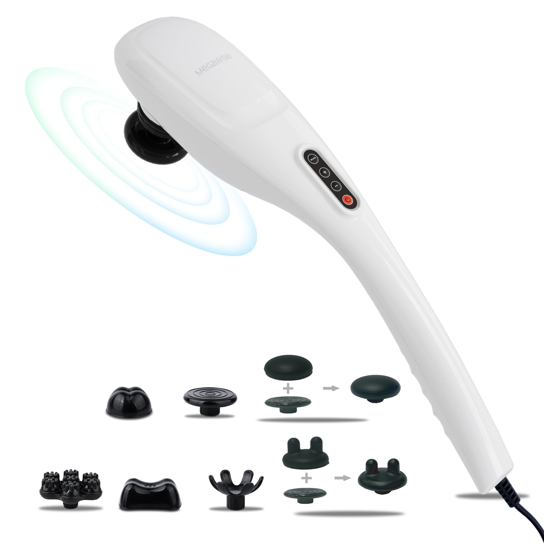 Megawise Handheld Back Massager | Deep Tissue Percussion Relief For Back, Neck, Shoulders, Waist Legs, Full Body For Improved Bl