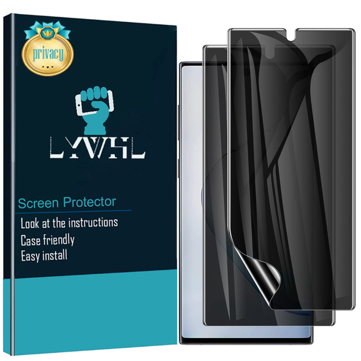 Lwyhl 2 Pack Note 10 Plus Privacy Screen Protector, Anti-Spy Black Flexible Tpu Film For Samsung Galaxy Note 10+ [Support Fingerprint Id] Full Adhesive Easy Install Accessories Case Friendly