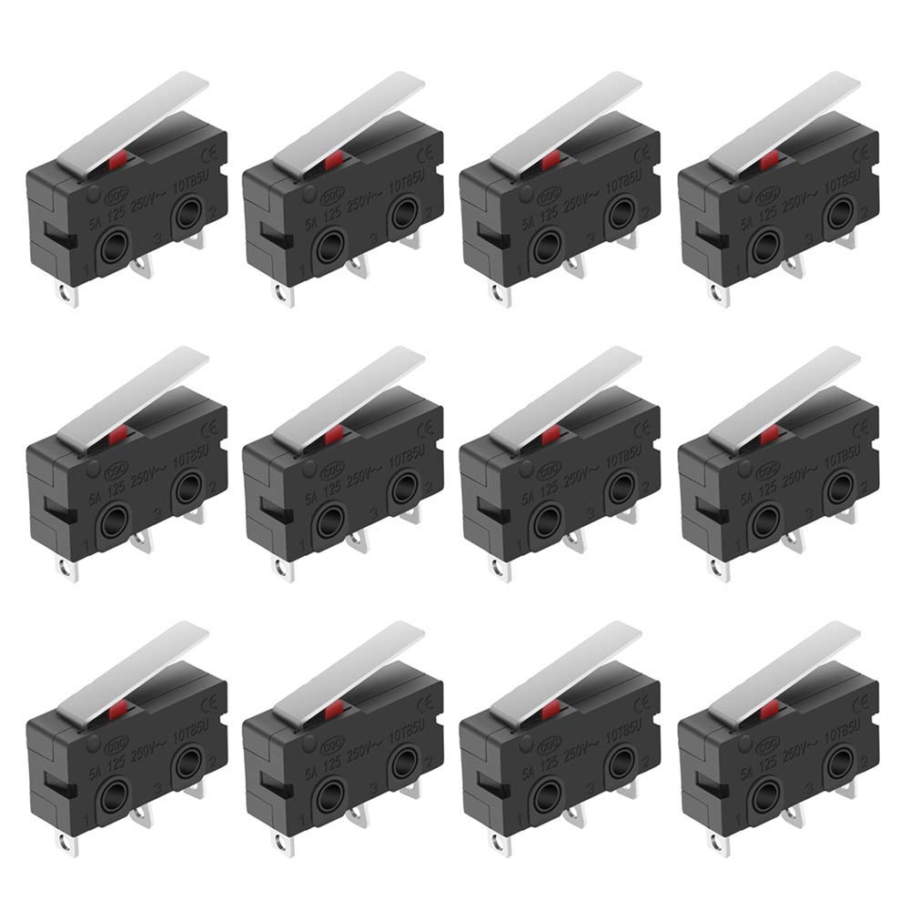 Muzhi Spdt 1No 1Nc Hinge Lever Momentary Push Button Micro Limit Switch Ac 5A 125V 250V 3 Pins 12 Pcs