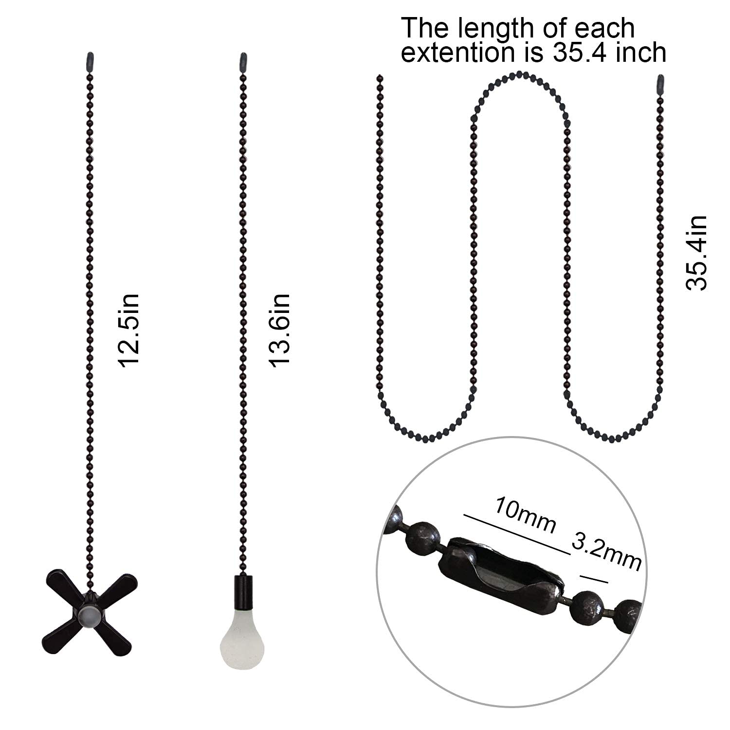 Iceyyyy Ceiling Fan Pull Chain Set Including 4Pcs Beaded Ball Fan Pull Chain Pendant, Extra 8Pcs Beaded And Pull Loop Connectors