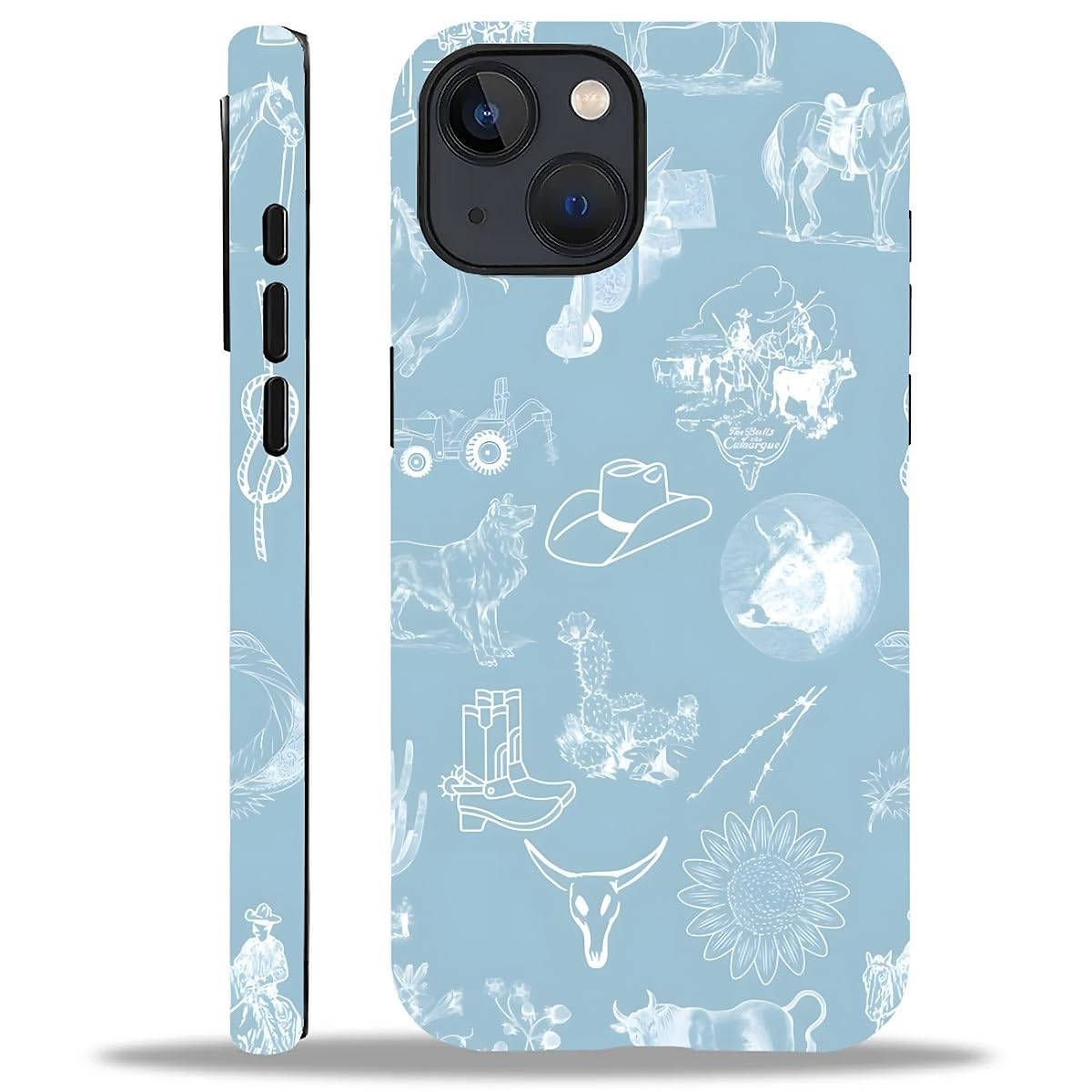 Akinmi Case For Iphone 13/14,Blue Shadow Horse Exquisitely Pattern Double Protective Phone Cover Cases Soft Silicone For Iphone 