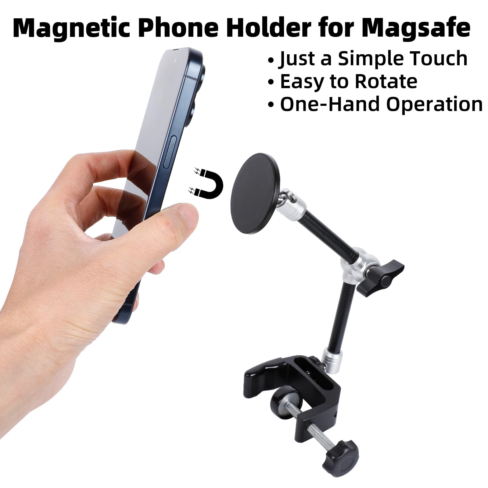 Fpn Magnetic Phone Holder For Desk,Flat Surface,Rod,Music Stand,Kitchen Cabinet, With Strong Clamp 360Adjustable Magic Arm Cell