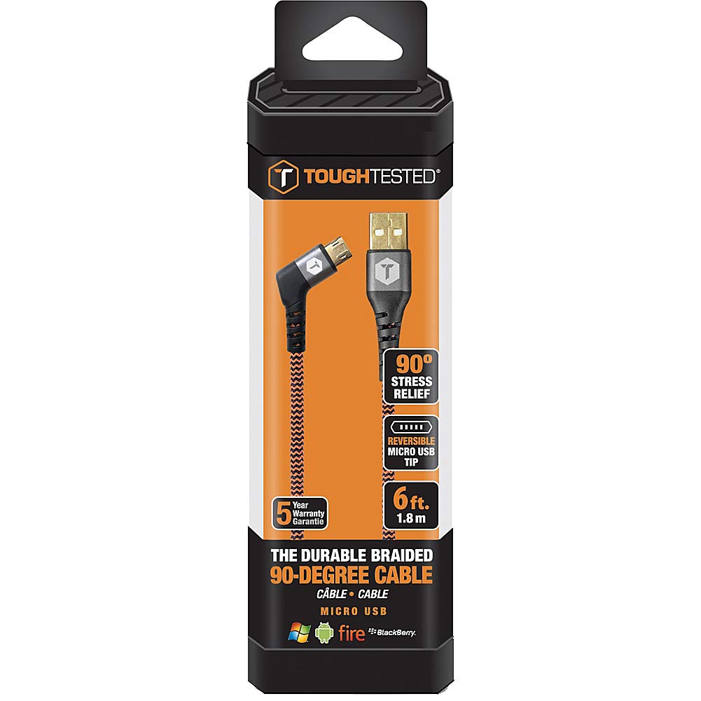 Toughtested Usb A To Angled Micro Usb Charge & Sync Cable 6' (Black/Orange)