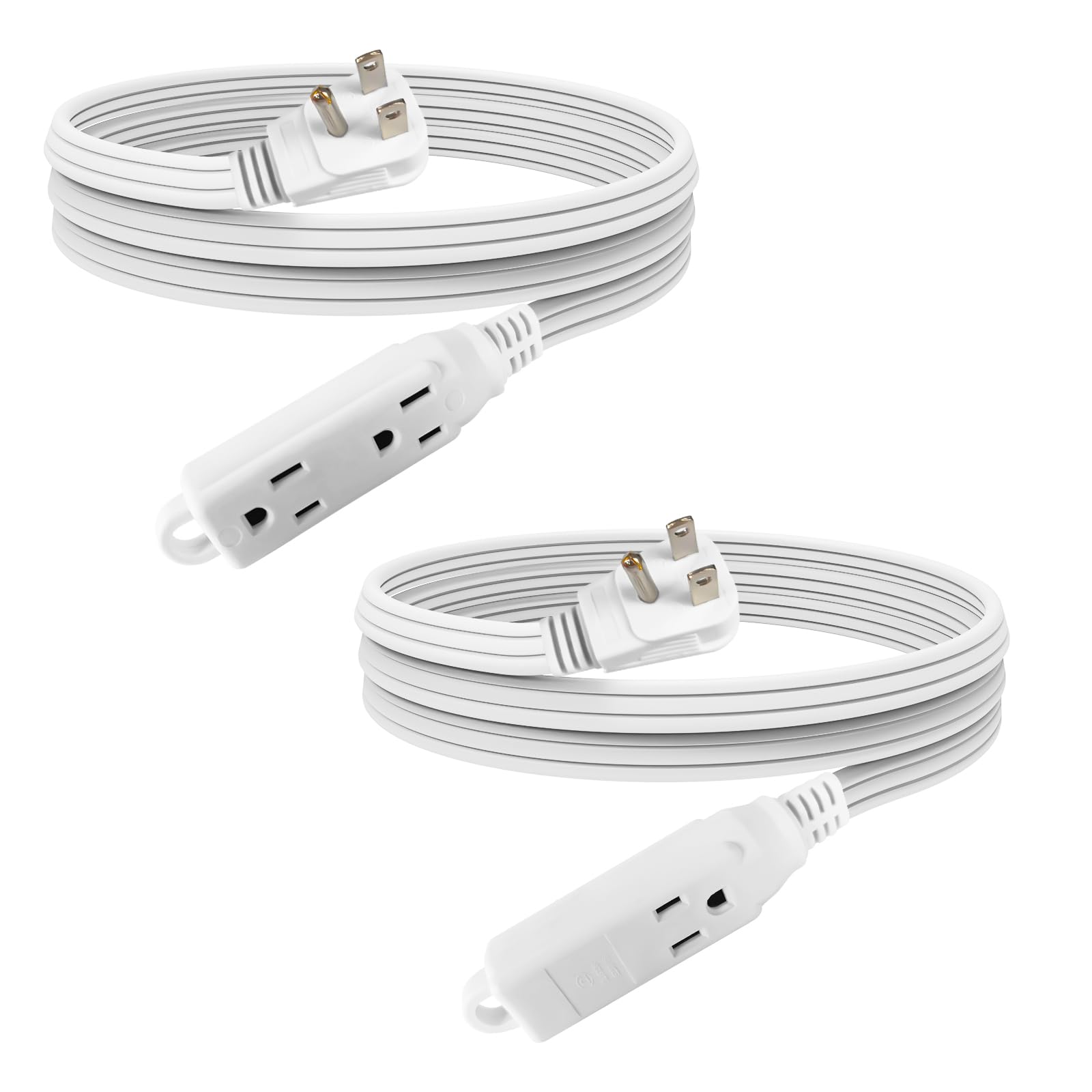 Ep 6 Ft 3 Outlet Extension Cord With Flat Plug, 3 Prong Grounded, 16/3 Spt 3 Power Cable For Indoor Use, White, 2 Pack