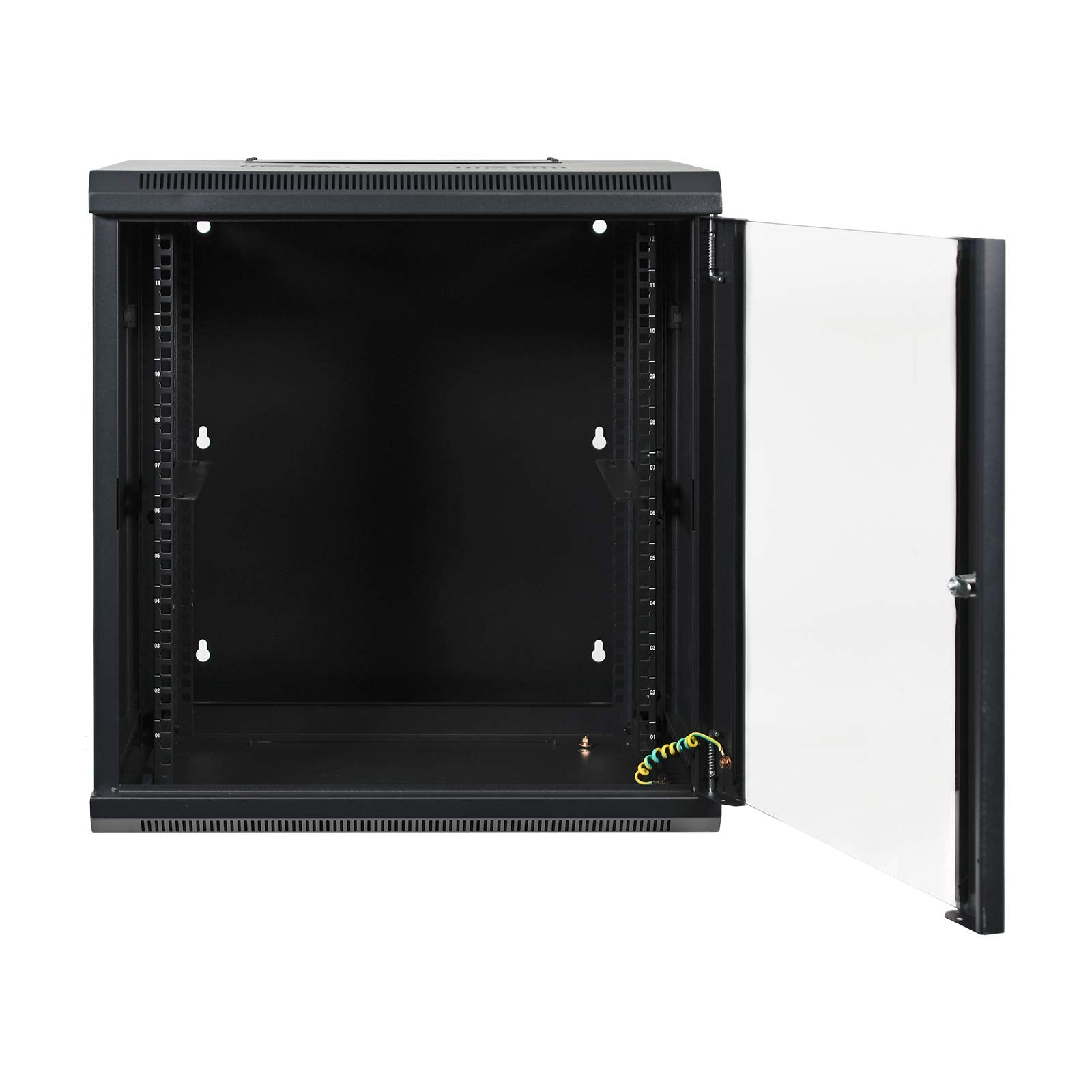 Aeons 12U Signature Double Section Wall Mount 19 Inch Networking It Cabinet Enclosure Hinged Swing Out 24 Inch Depth Glass Door (Fully Assembled)