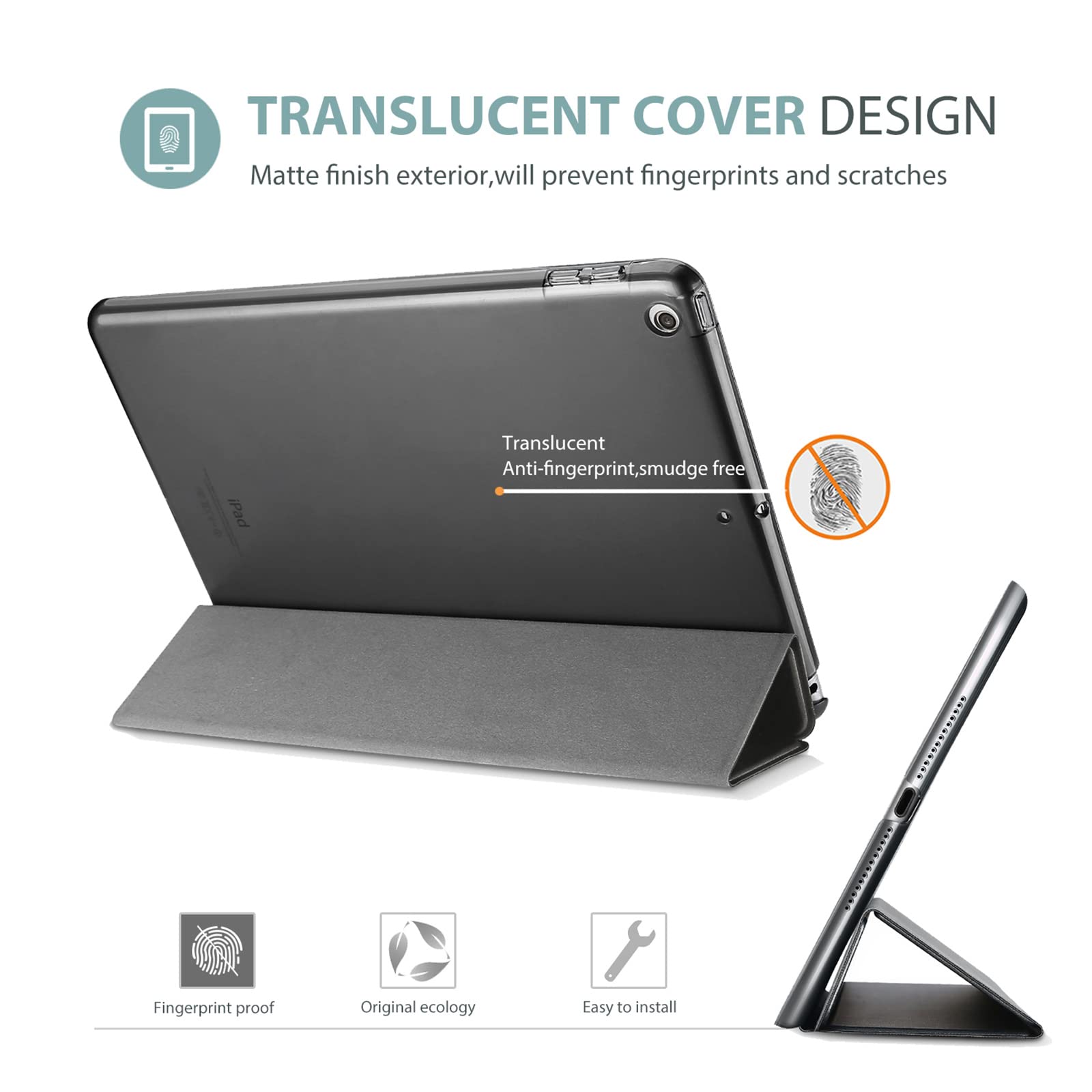 Procase Smart Case For Ipad 9.7 Inch Ipad 6Th/5Th Generation Case 2018 2017(Model: A1893 A1954 A1822 A1823), Ultra Slim Lightweight Stand Case With Translucent Frosted Back Smart Cover  Metallic