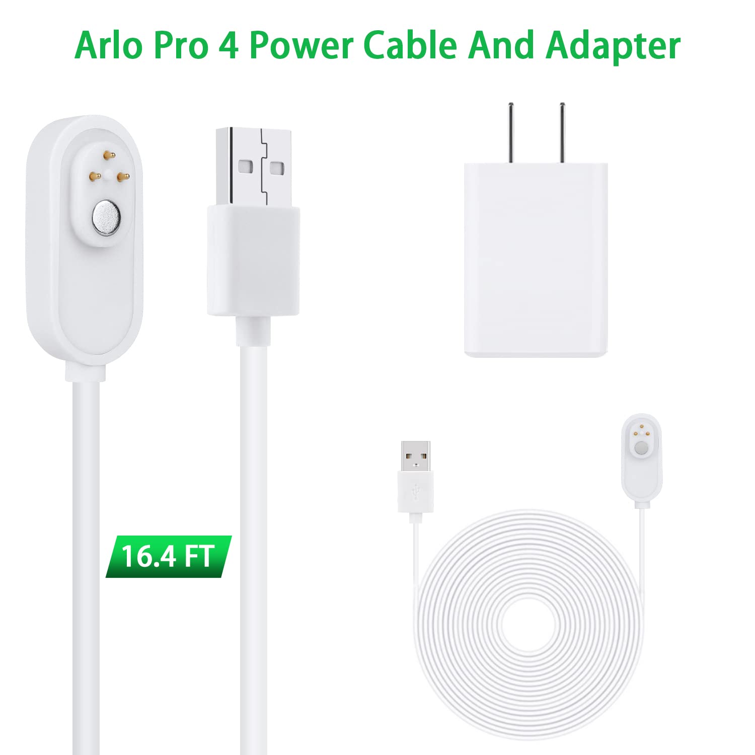 Alertcam 2Pack 16.4Ft/5M Power Cable For Arlo Pro 3/Pro 3 Floodlight/Arlo Pro 4/Arlo Pro 5S/Arlo Ultra/Arlo Ultra 2 Camera, Weat