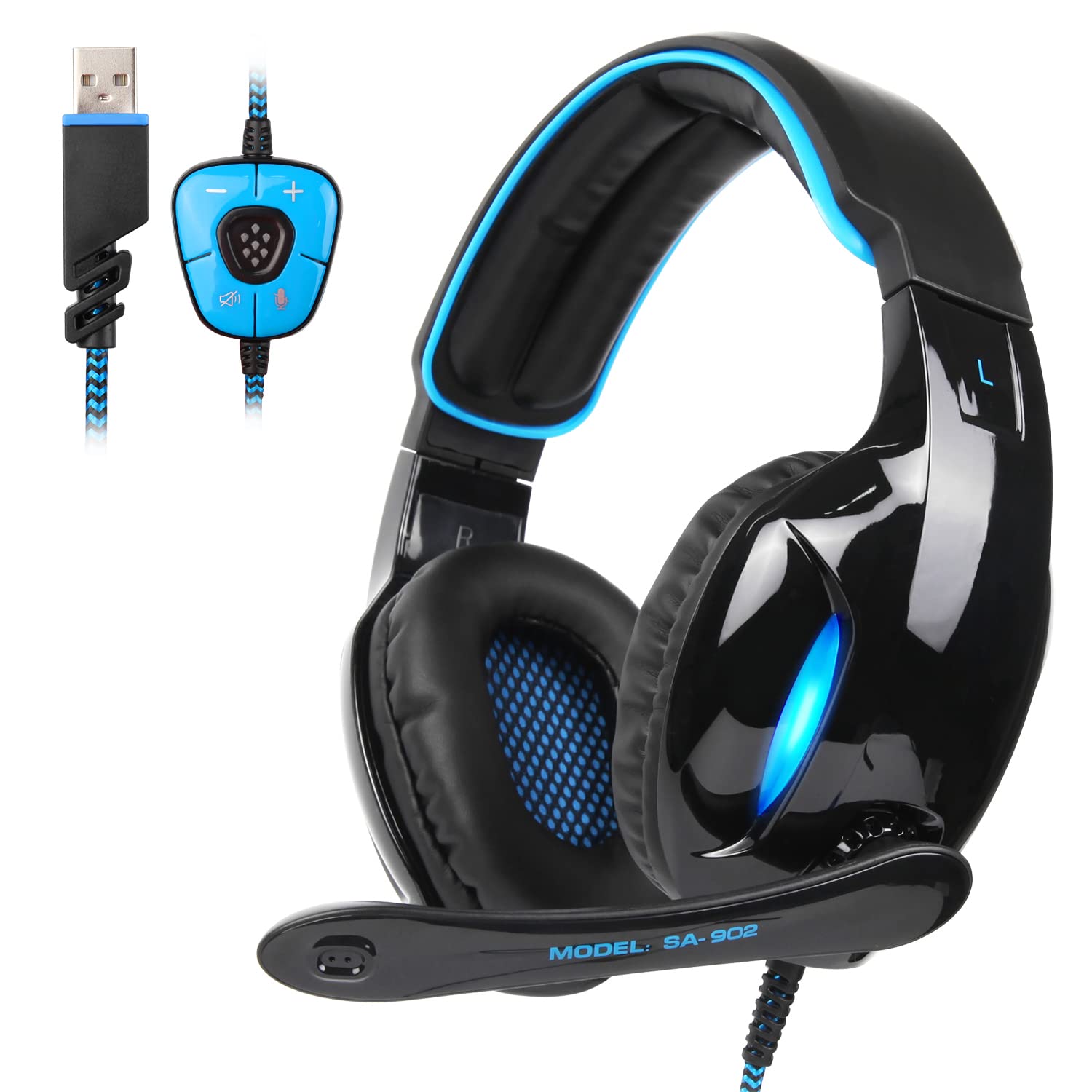 Sades Sa902 7.1 Usb Surround Sound Pc Headsets Over Ear Gaming Headphones With Microphone Led Light