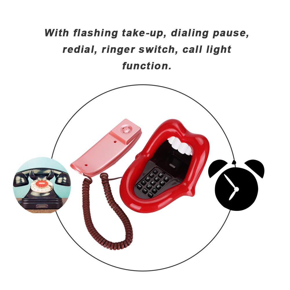 Corded Phone, Home Phone Multifunctional Large Tongue Shape Telephone Desk Phone Home Decoration Red