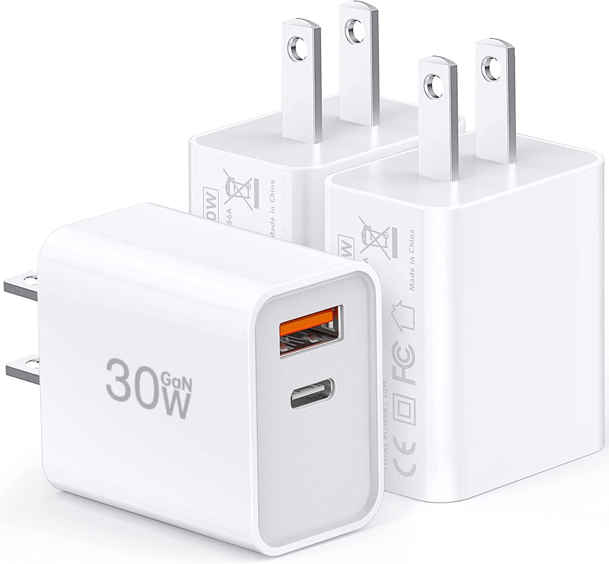 Usb C Super Fast Charger, 3 Pack 30W Dual Port Pd+Qc Fast Charger Adapter Block For Iphone 16/15/14/13/Pro/Pro Max/Plus/Ipad/Mac