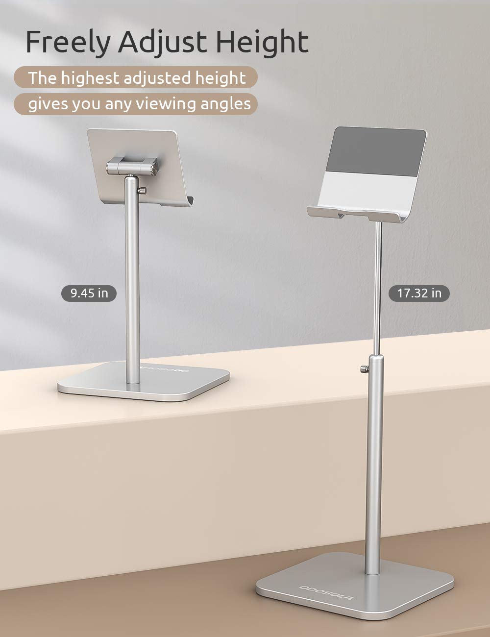 Odosola Tablet Stand Height Angle Adjustable, Eye Level Desktop Ipad Stands Tablet Holder For Home Office, Cradle Dock For Ipad