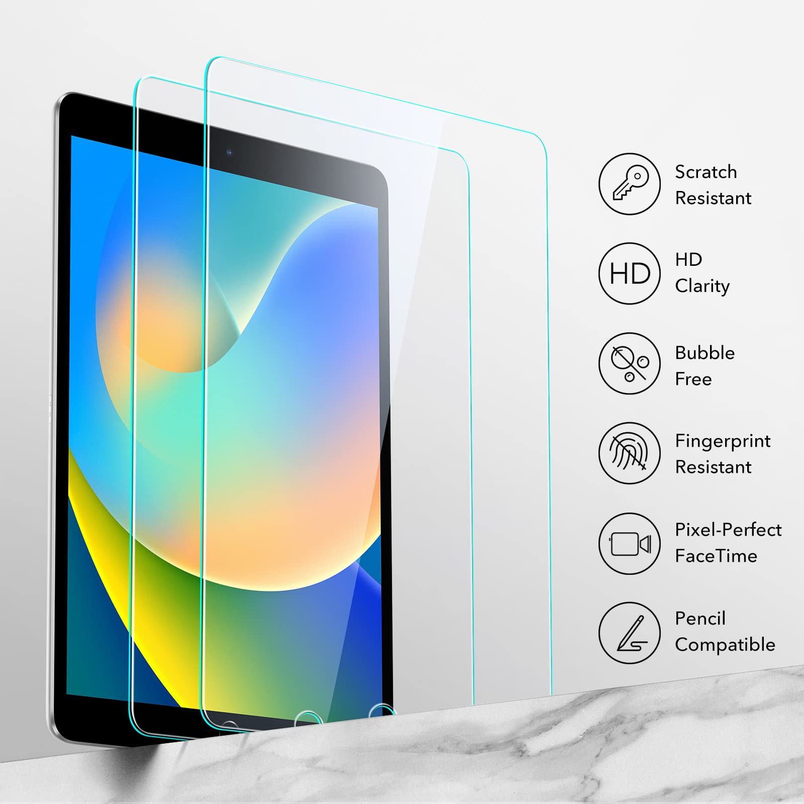 Esr For Ipad 9Th Generation Screen Protector, Tempered Glass Film With Easy Installation Frame For Ipad 9/8/7 Gen (2021&2020&2019, 10.2 Inch), Scratch Resistant, Hd Clear, 2 Pack