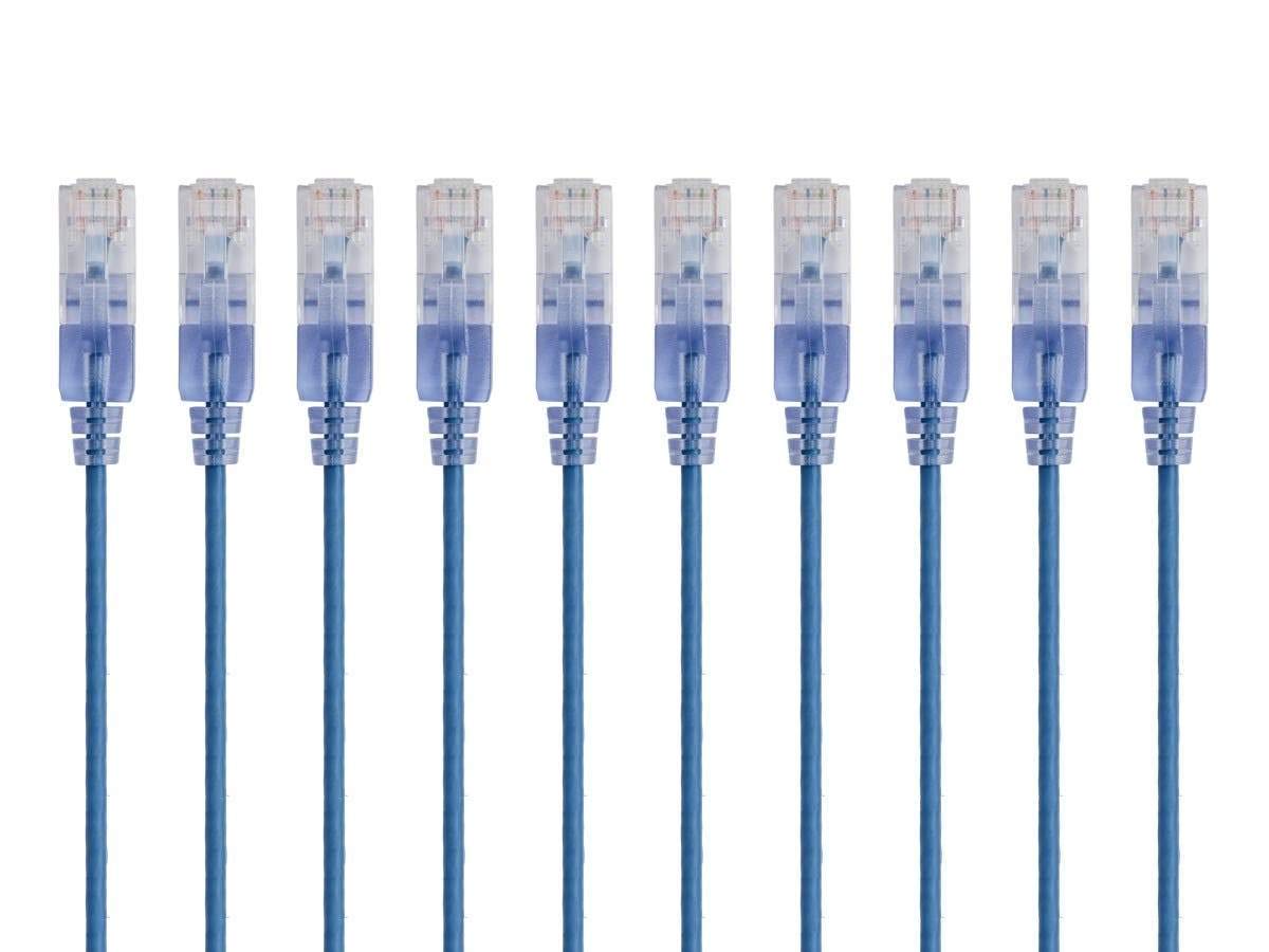 Monoprice Cat6A Ethernet Patch Cable   Snagless Rj45, 550Mhz, 10G, Utp, Pure Bare Copper Wire, 30Awg, 10 Pack, 5 Feet, Blue   Sl