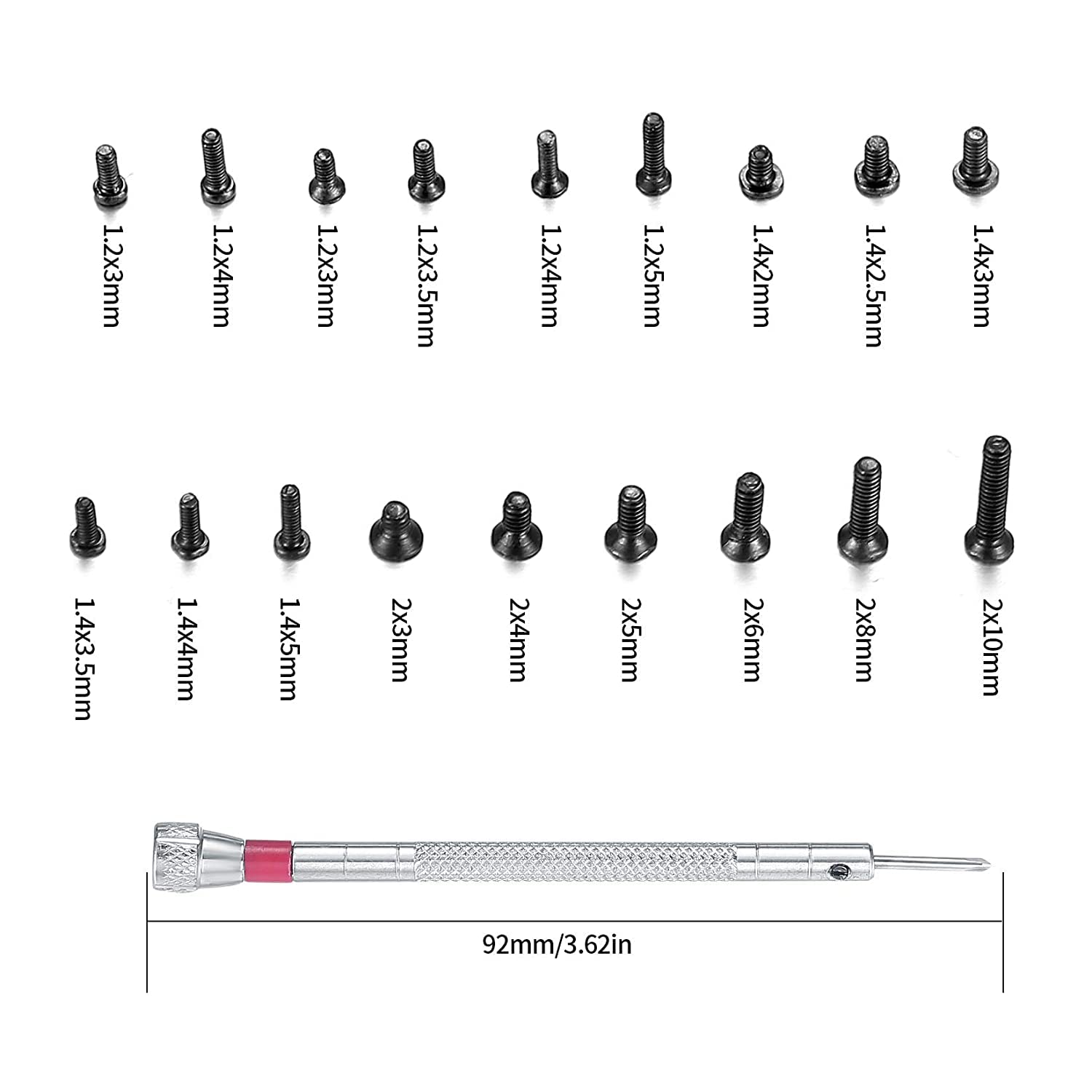 Woshilaods 500 Pcs Small Replacement Screws, M1.2/M1.4/M2.0 Black Tiny Micro Laptop Computer Electronic Screws Assortment Kit, G