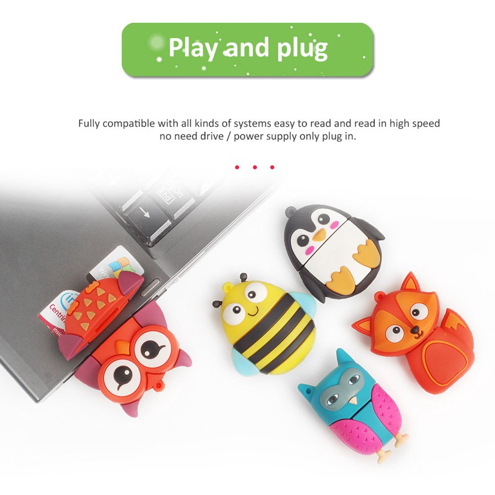 16Gb Usb Flash Drive Pack Of 5 Pcs, Borlterclamp Thumb Drive With Cute Animal Pattern, Gift For Students And Children