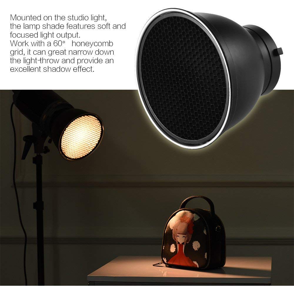 Andoer 7' Standard Reflector Diffuser Lamp Shade Dish With 60� Honeycomb Grid For Bowens Mount Studio Strobe Flash Light Speedlite (With Soft Cloth)