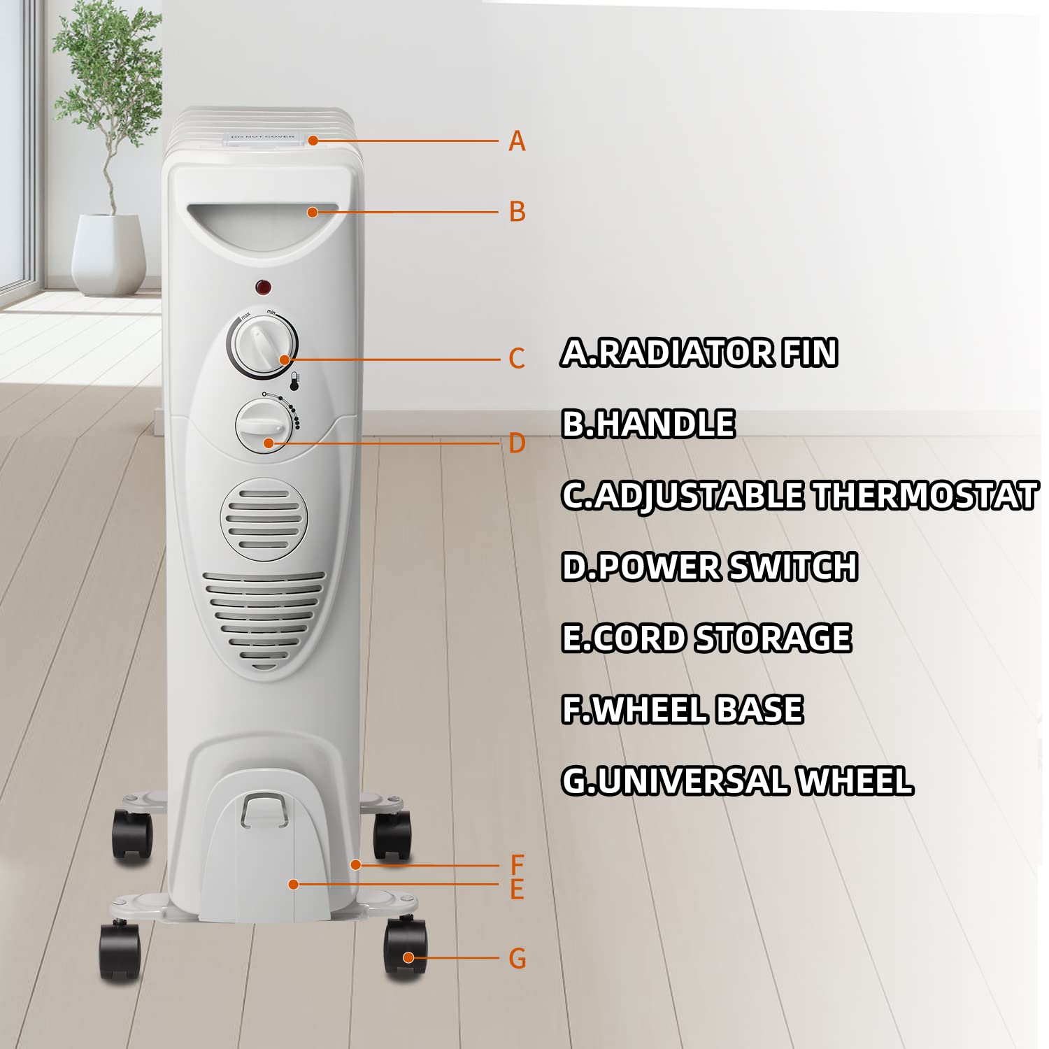 R.W.Flame Oil Filled Radiator Heater,3 Heat Settings, Adjustable Thermostat, Portable Space Heater, Quiet Heater With Tip Over &