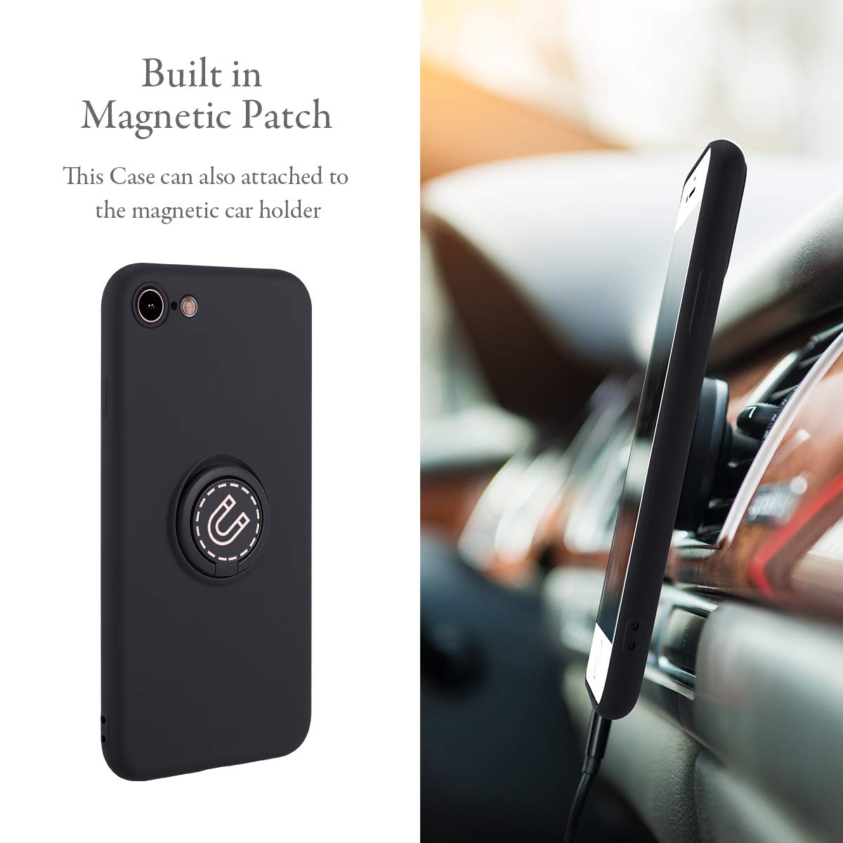 Ueebai Case For Iphone Se 2022 5G/7/8/Se 2020, Slim Liquid Silicone Phone Case With Ring Holder Kickstand Hand Strap Magnetic Ca