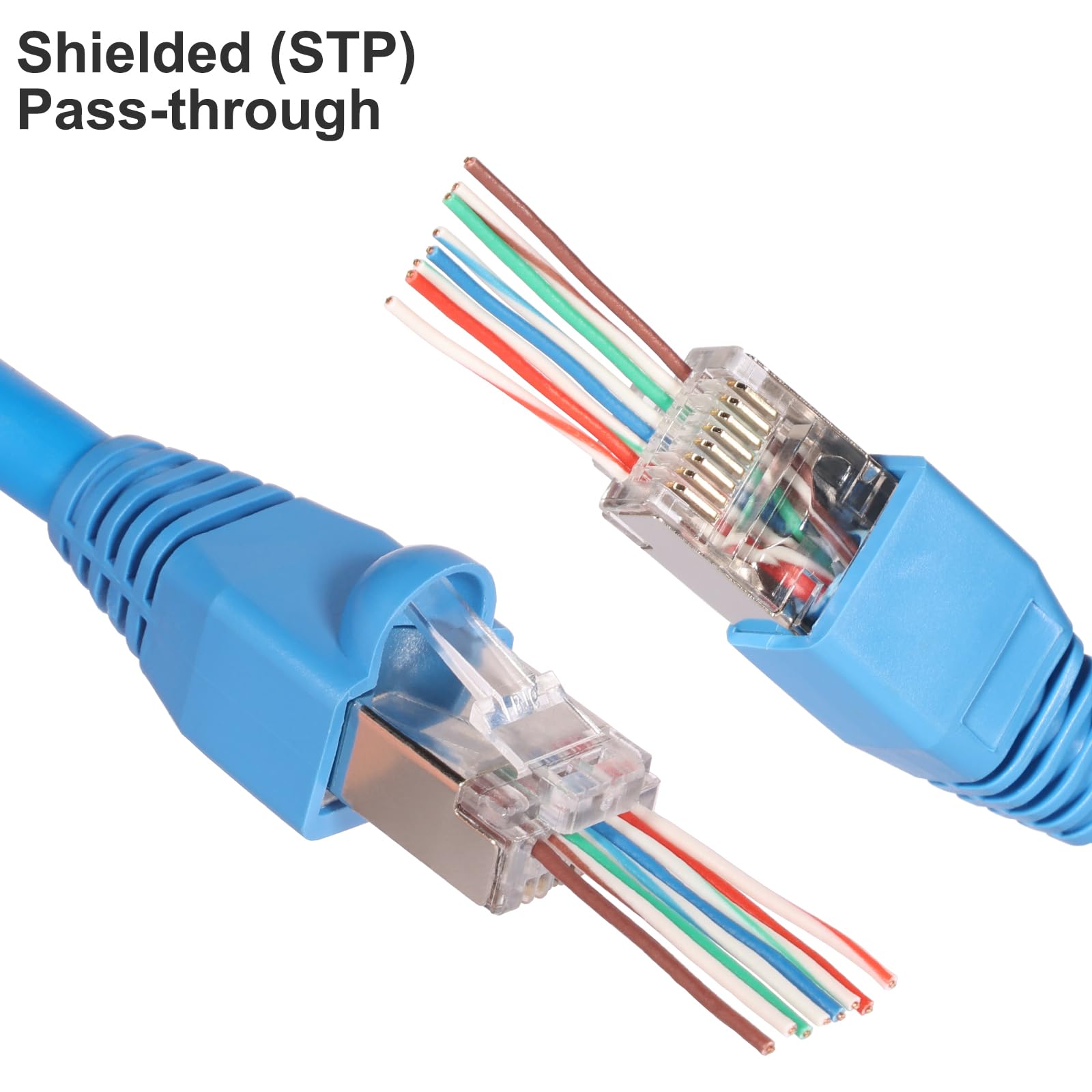 Kyrene Rj45 Connectors, 50Pcs Shielded Rj45 Pass Through Connector, Cat 6 Pass Through Rj45 Connectors Gold Plated 3 Prong 8P8C