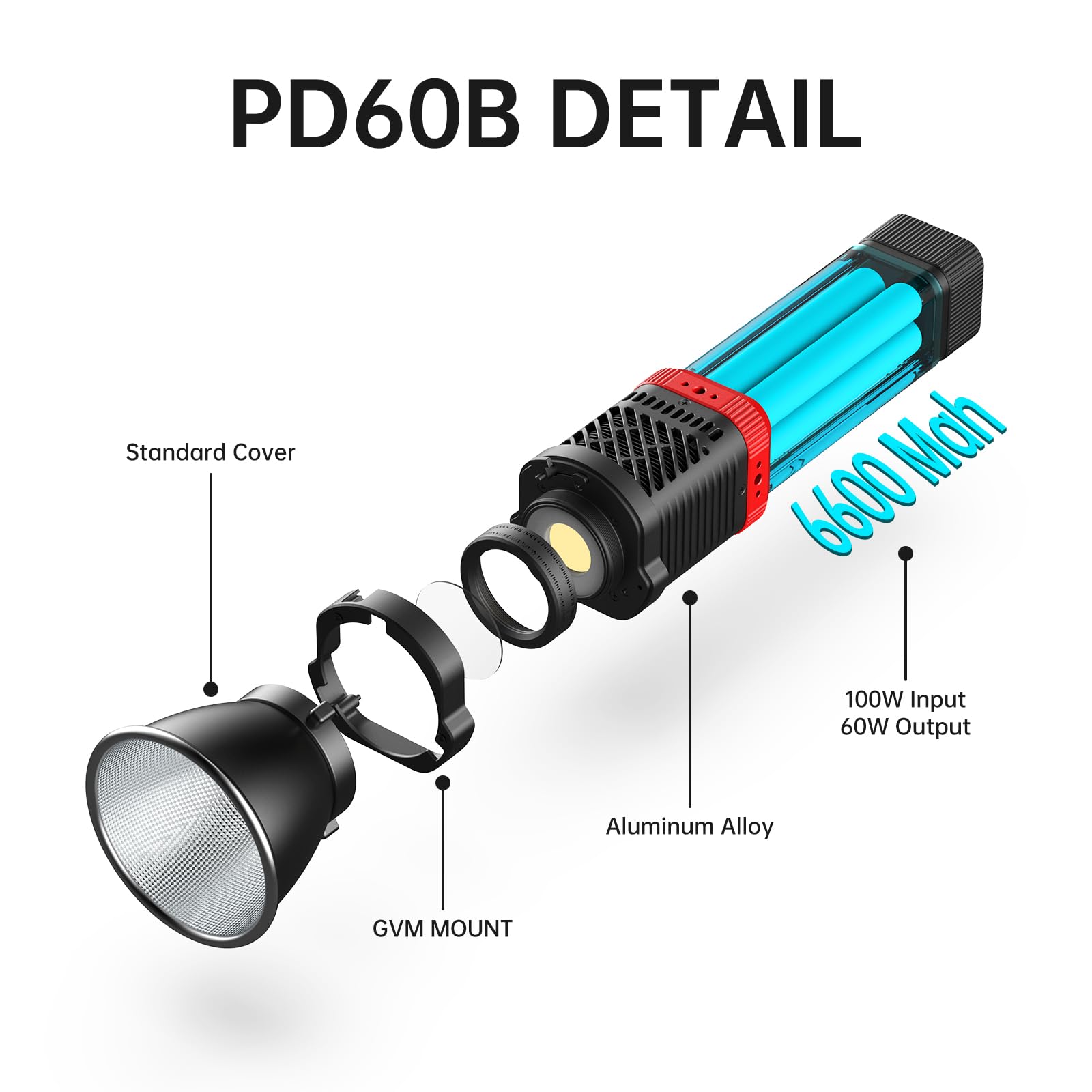 Gvm Pd60B 60W Studio Lights For Cob Photography Lighting, Portable Led Video Light For Photographers In The Shape Of Handheld Fl