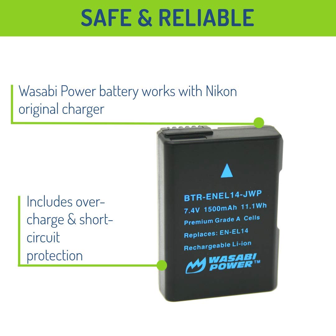 Wasabi Power Battery For Nikon En-El14, En-El14A And Nikon Coolpix P7000, P7100, P7700, P7800, D3100, D3200, D3300, D5100, D5200
