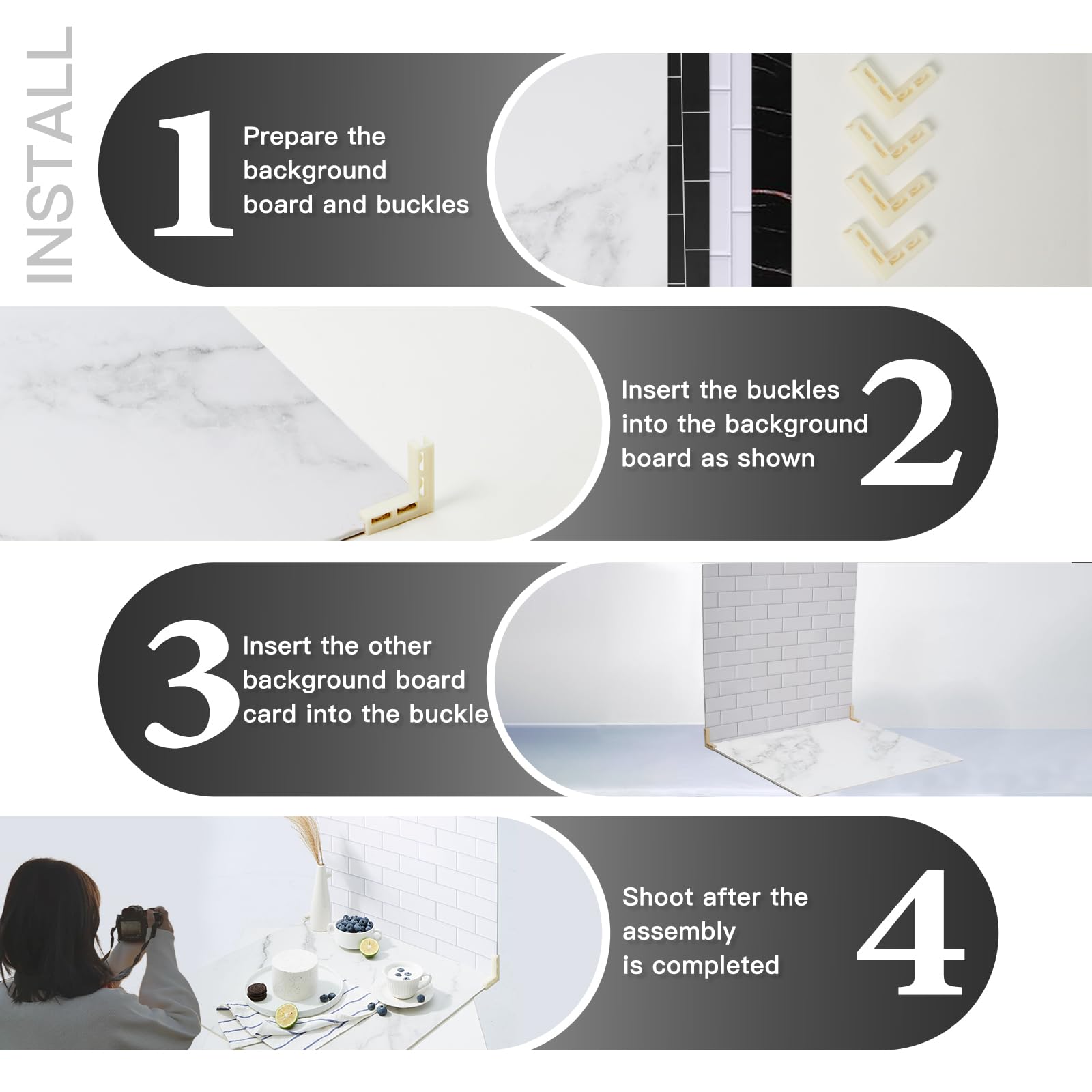 2 Sided 2 Pcs Photo Backdrop Boards, Subway Tile Flat Lay Food Photography Background Board, Durable Waterproof Product Food Pho