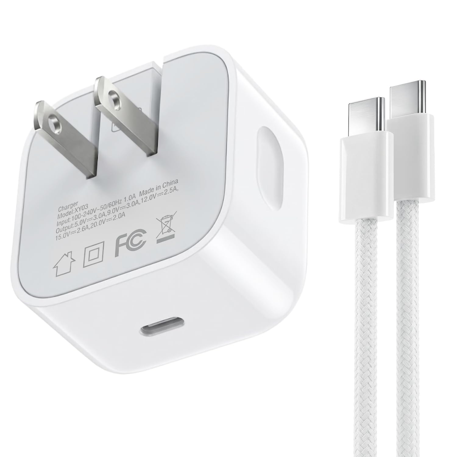 40W USB C Fast Charger, Flat Foldable Wall Charger for iPhone 17/16/15
