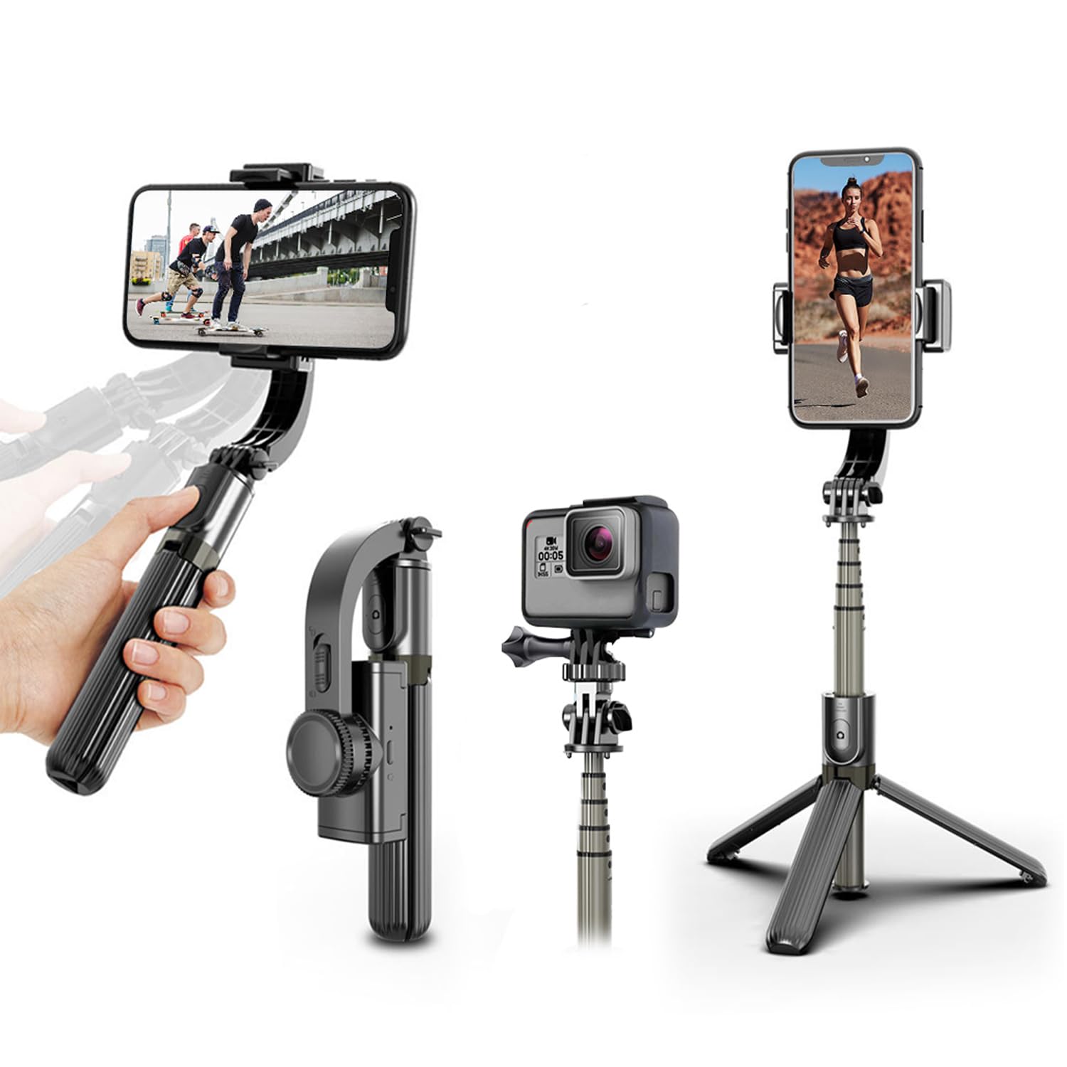 Selfie Stick Gimbal Stabilizer, UPXON 360 Rotation Tripod with Wireless Remote, Portable Phone Holder, Auto Balance 1-Axis Gimba