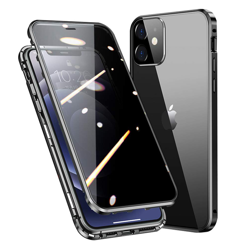 HENGHUI Anti Peeping Magnetic Glass Phone Case with Camera Lens Protector for iPhone 13 Pro Aluminum Black