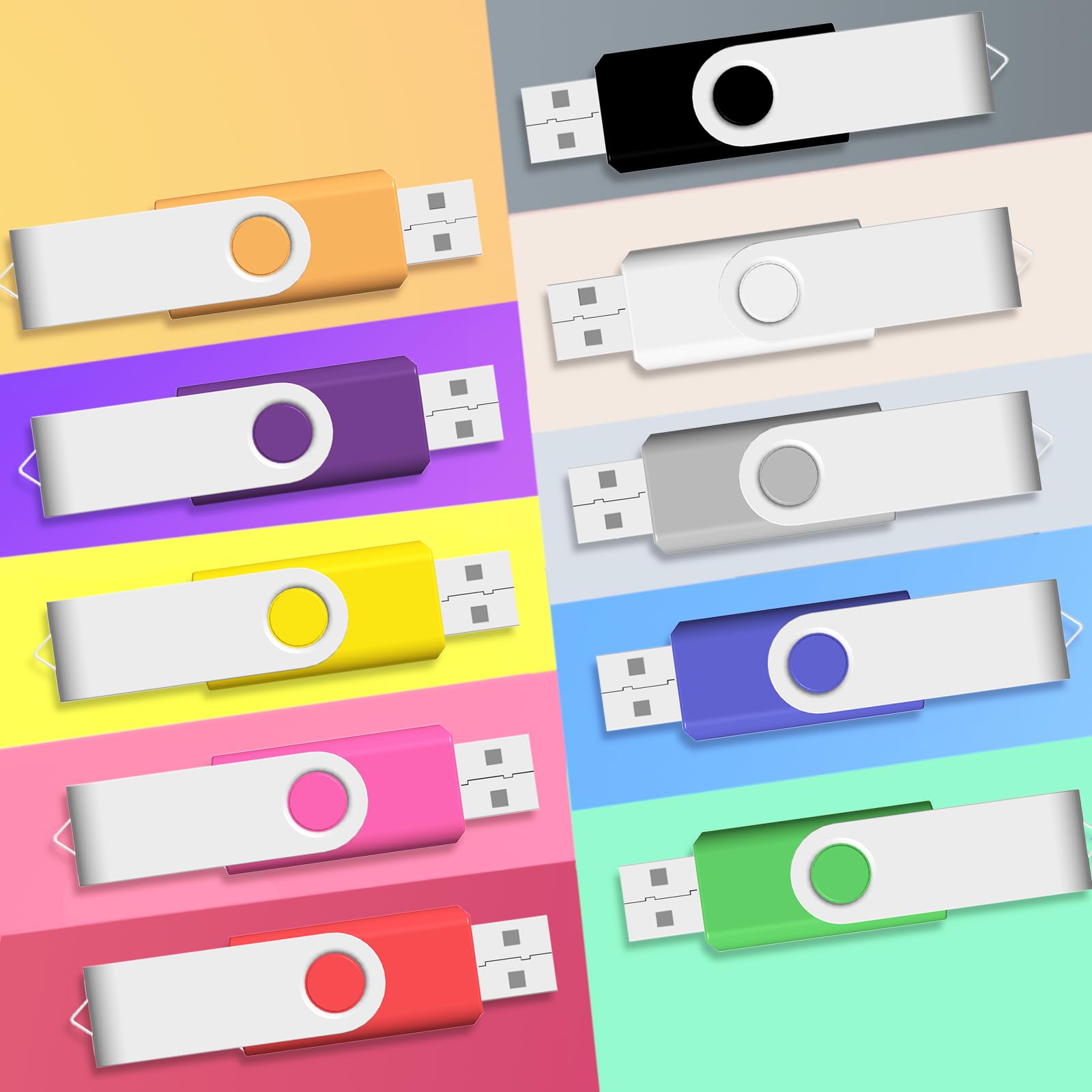 Jbos 32Gb Usb Flash Drive 10 Pack   Usb 2.0 Swivel Memory Sticks, Mixed Colors   Thumb Drives 10 Pack, Jump Drives, Pen Drives,