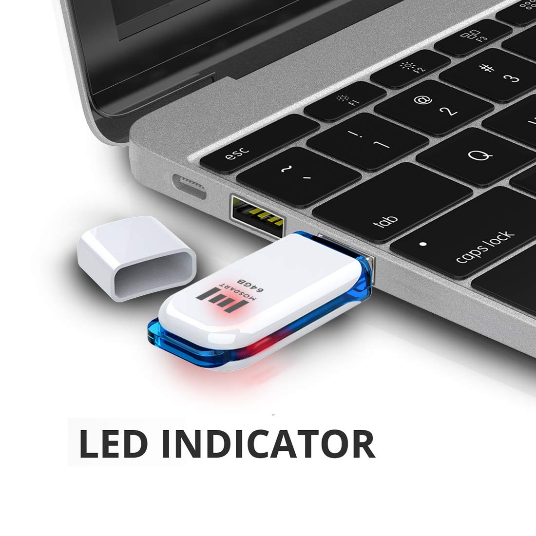 Mosdart 64Gb Usb 2.0 Exfat Flash Drive 2 Pack 64 Gb Multipack Thumb Drives Jump Drive Memory Stick With Led Light And Lanyards F