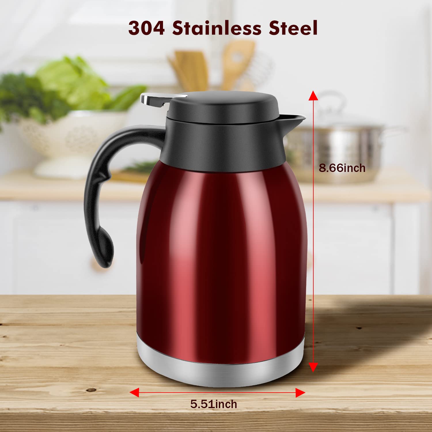 Stainless Steel Thermal Coffee Carafe Dispenser, Unbreakable Double Wall Vacuum Thermos Flask Large Capacity 54Oz 1.6L Water Tea