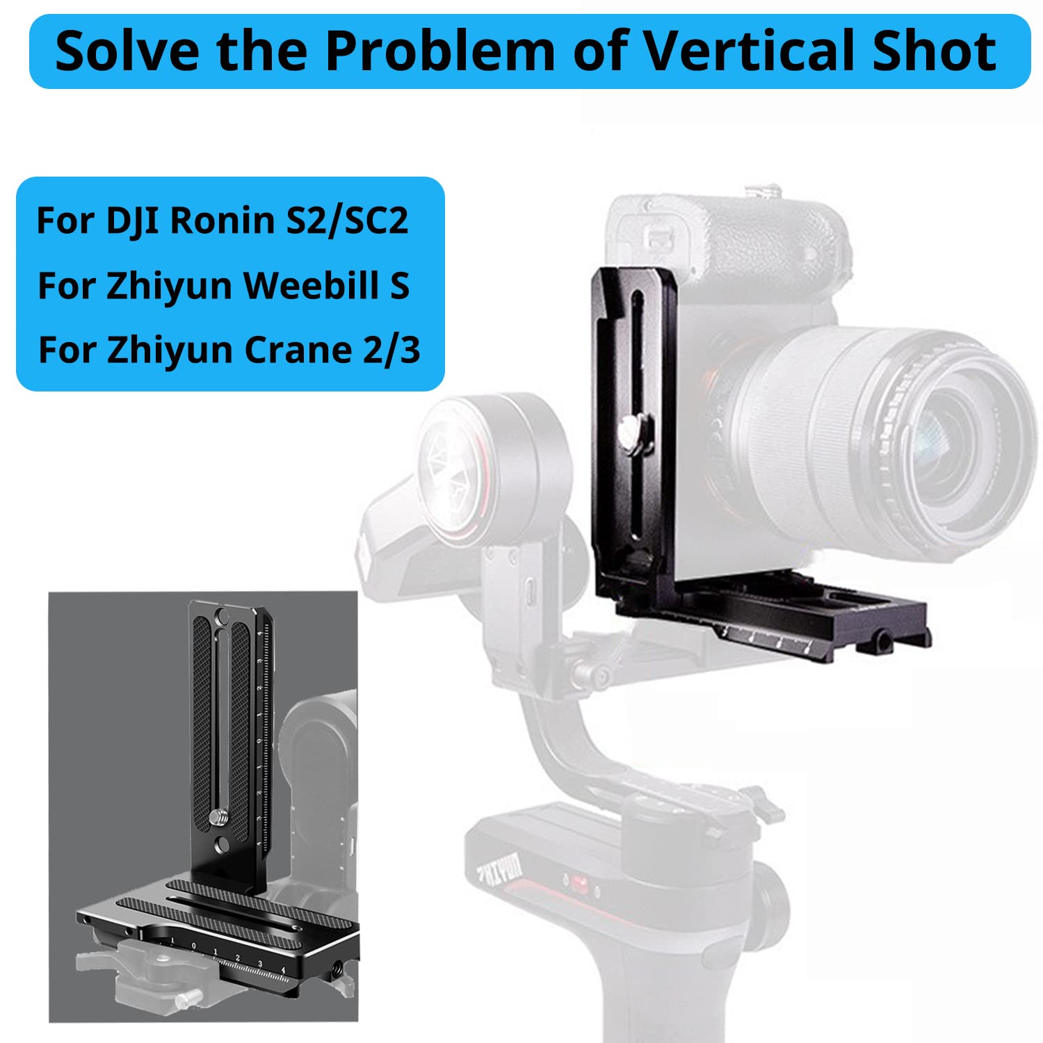 Hafoko Aluminum L Bracket Vertical Horizontal Switching Handle Camera Quick Release Plate Compatible For Zhiyun Crane 2/Crane 3 Gimbal Stabilizer Tripod Monopod