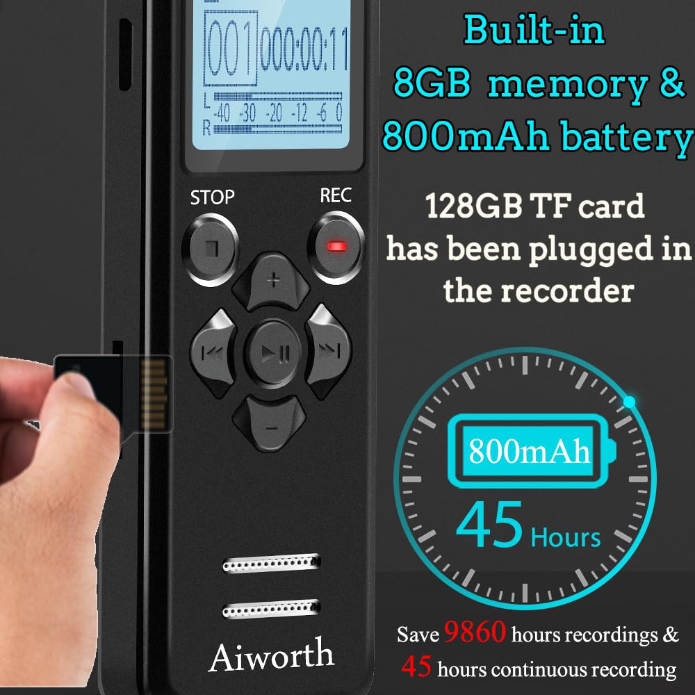 Aiworth E36 136GB Digital Voice Recorder - Voice Activated, MP3 Player, Grey