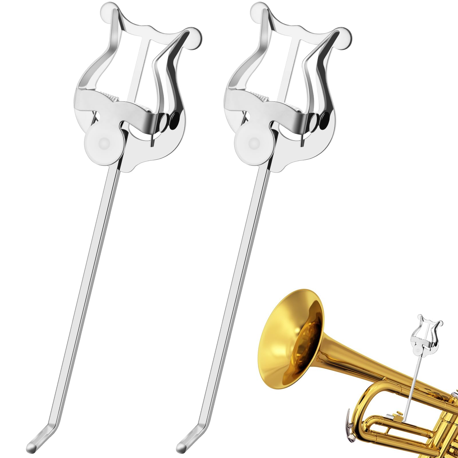 Trumpet Lyre,2 Pack Silver Mellophone Lyre for Marching Band with Bent Stem,7.2Inch Baritone Lyre Clip and Flip Folder,General M