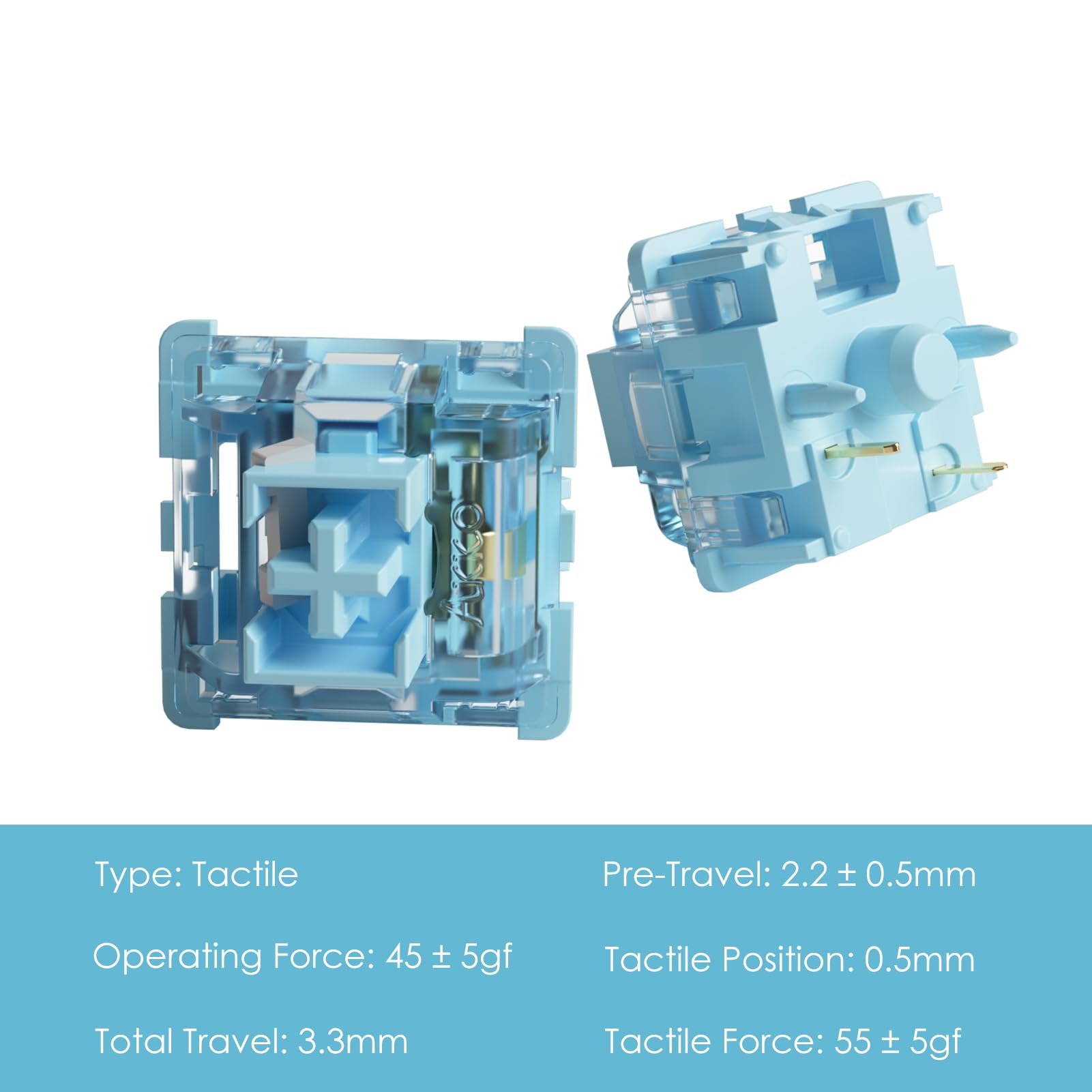 Akko V3 Creamy Blue Pro Keyboard Switch With Dustproof Stem For Mechanical Gaming Keyboard, 5 Pin 45Gf Tactile Key Switches (45P