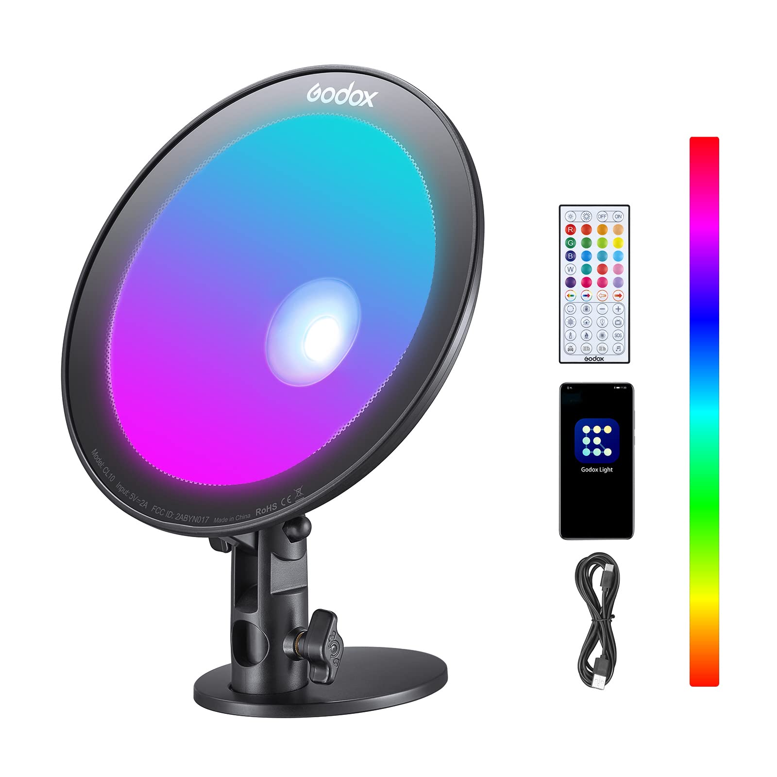 Godox Cl10 Rgb Ambient Light, 36000 Colors Led Rgb Atmosphere Background Light With 39 Special Light Effects, Studio Decorate Li