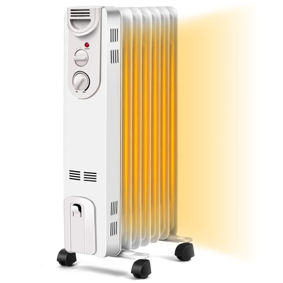 Costway Oil Filled Radiator Heater, 1500W Portable Oil Heaters With 3 Heat Settings, Adjustable Thermostat, Overheat & Tip Over