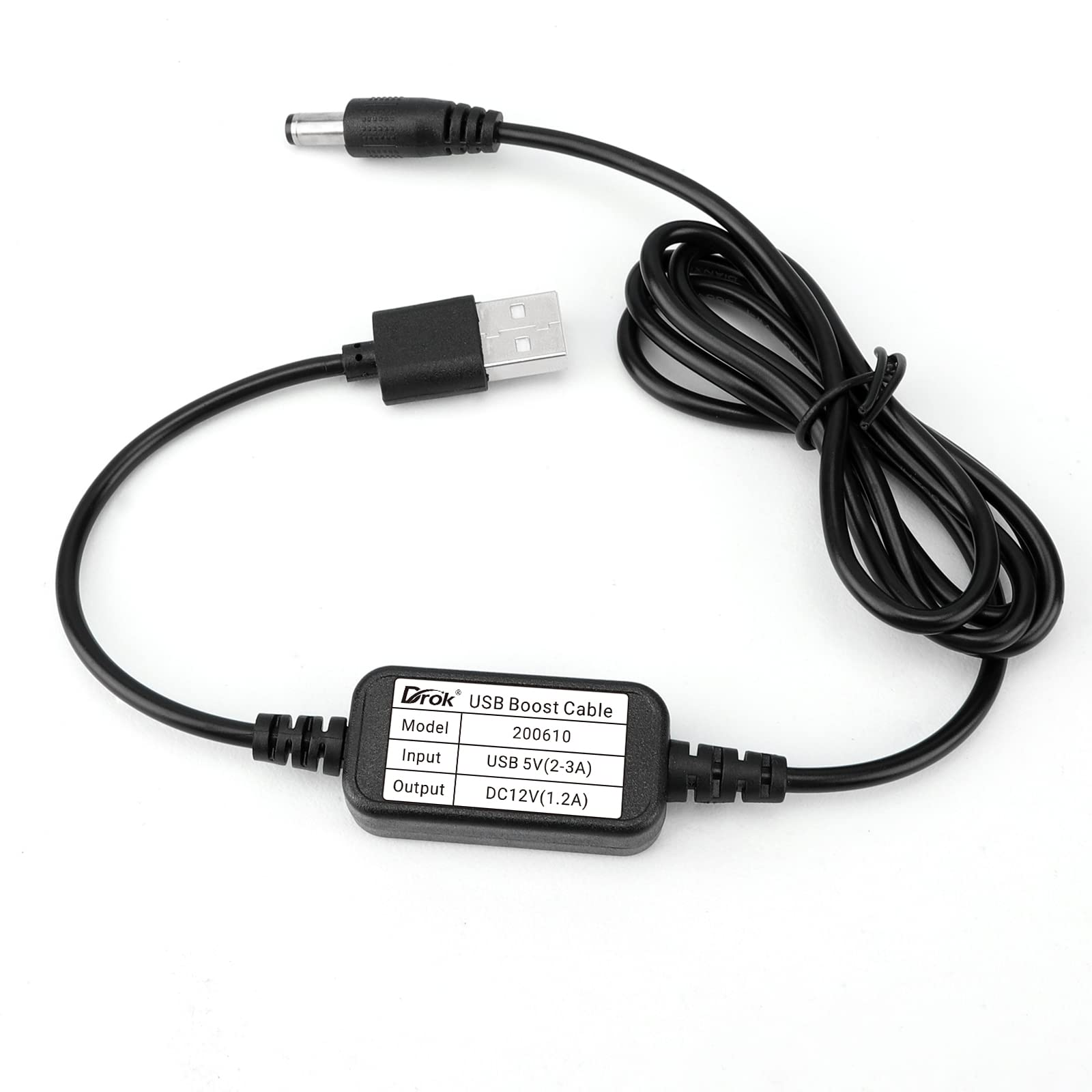 Drok Usb To 12V, 5V To 12V Usb Boost Converter, Usb Cable Dc 5V Step Up To 12V, 1A Power Regulator Line With 5.5Mm Port 1.2 Mete