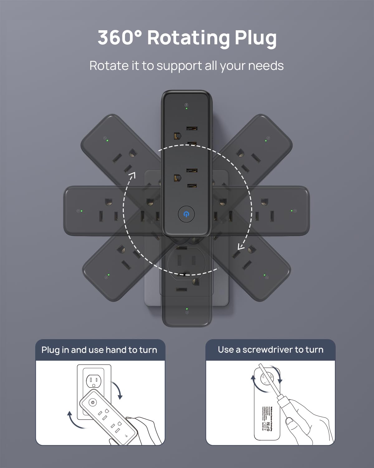 Trond Outlet Extender Surge Protector   6 Ac Outlet Splitter With 360? Rotating Plug, 1440J Multi Plug Expander, 3 Way Swivel Pl