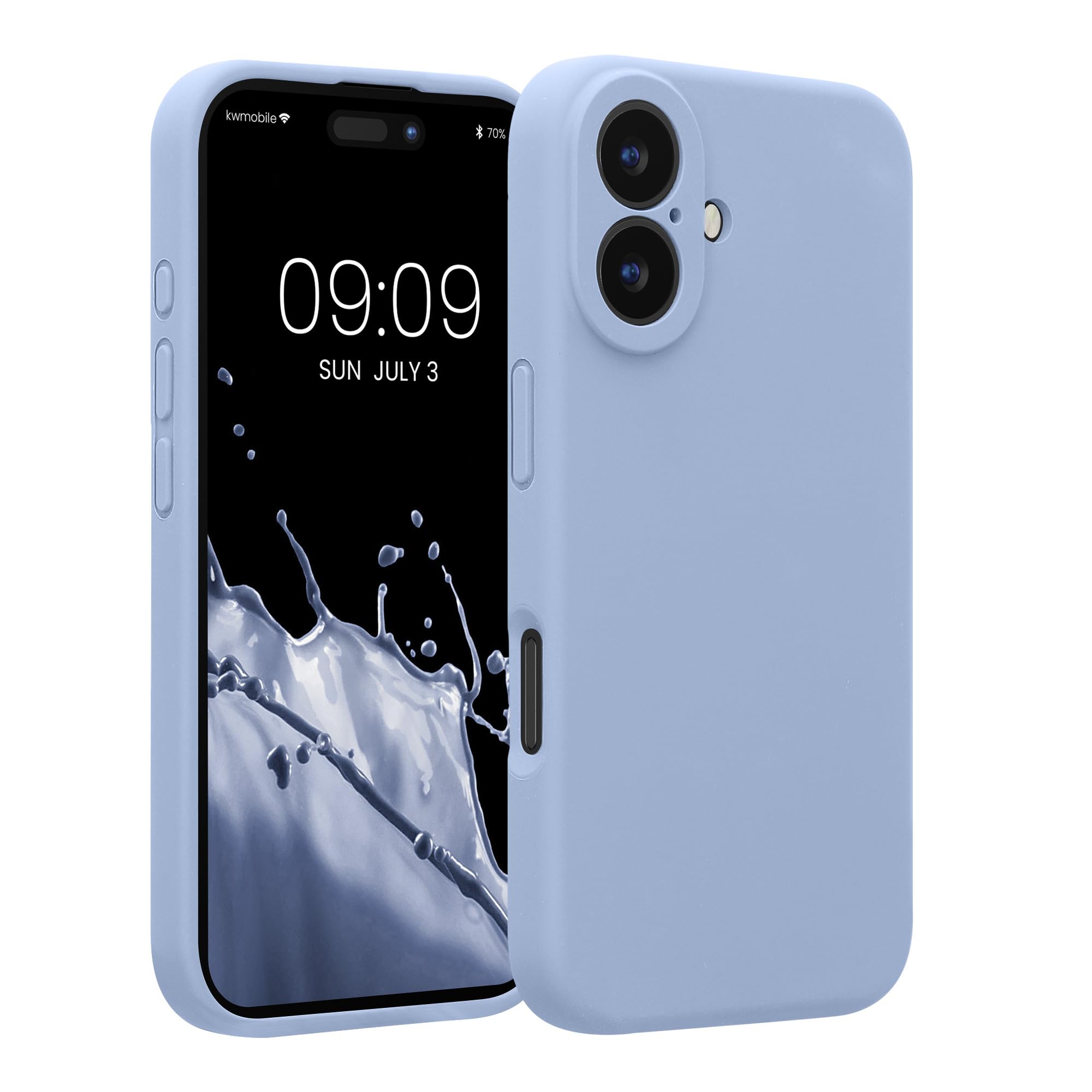 kwmobile Case Compatible with Apple iPhone 16 Case - Slim TPU Silicone Phone Cover - Soft Touch Finish - Light Blue Matte