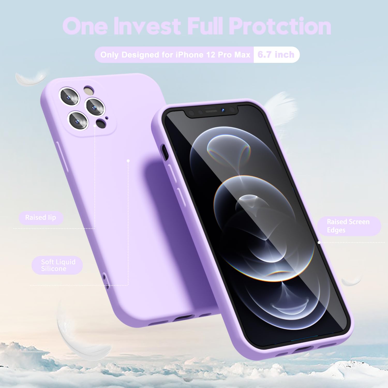 Oakxco For Iphone 12 Pro Max Case Liquid Silicone, Soft Rubber Gel Elegant Aesthetic Basic Simple Cover, Slim Tpu Matte Solid Co