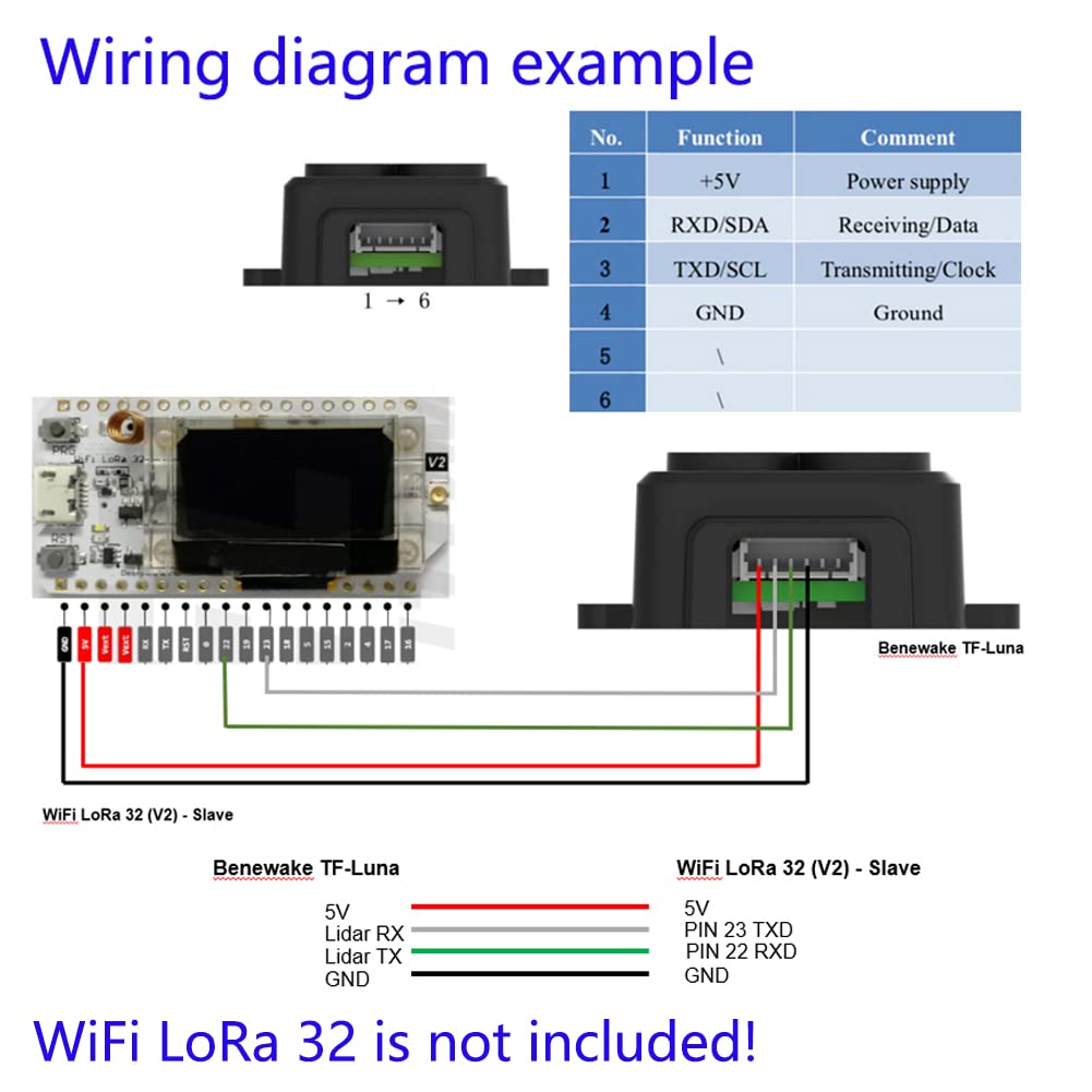 Wishiot Tf Luna Lidar Range Finder Sensor 0.2M 8M Single Point Ranging Module Uart/I2C 5V With 6Pin Terminal To Dupont Cable For