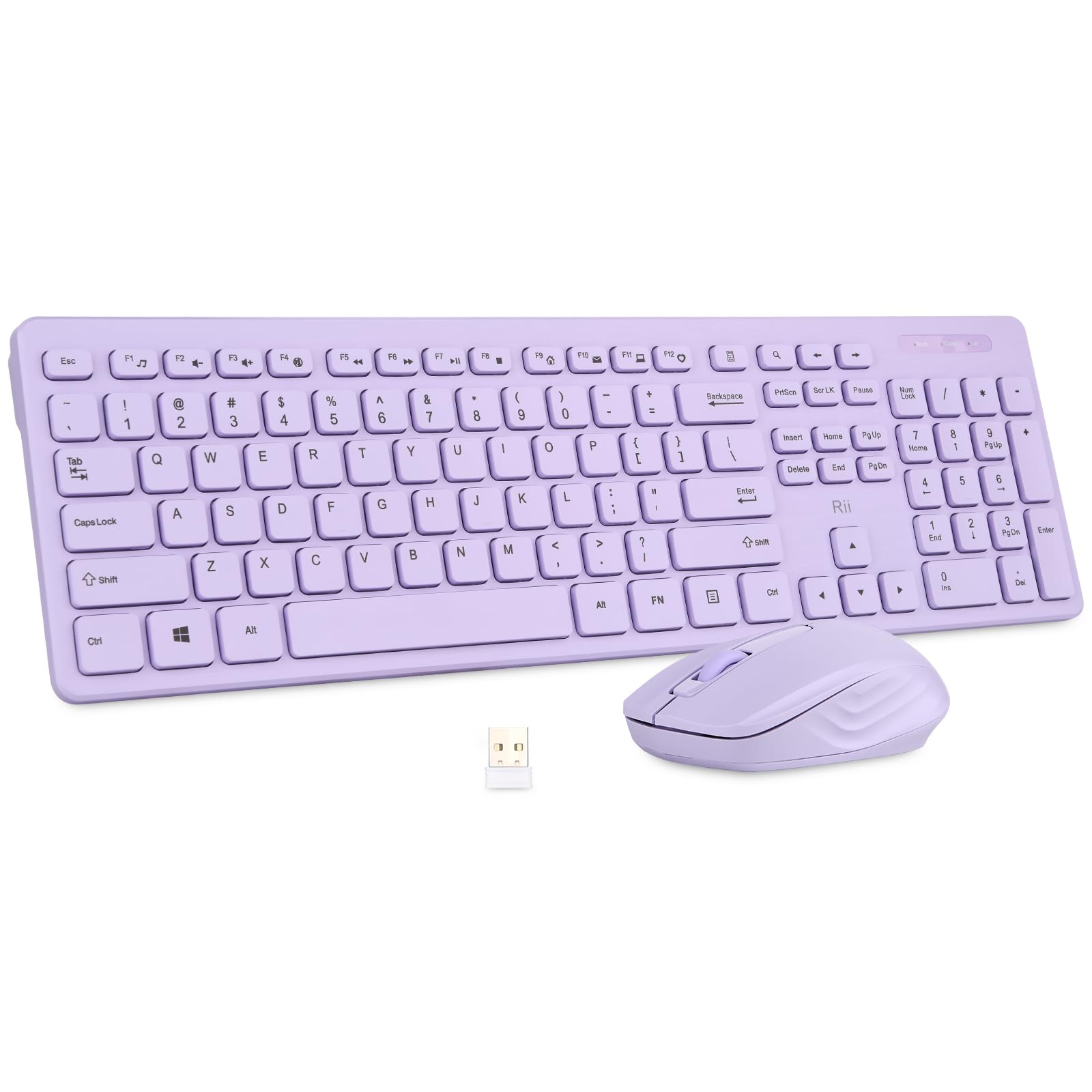 Rii Wireless Keyboard & Mouse Combo, Standard Office PC Set with Optical Mouse,Purple
