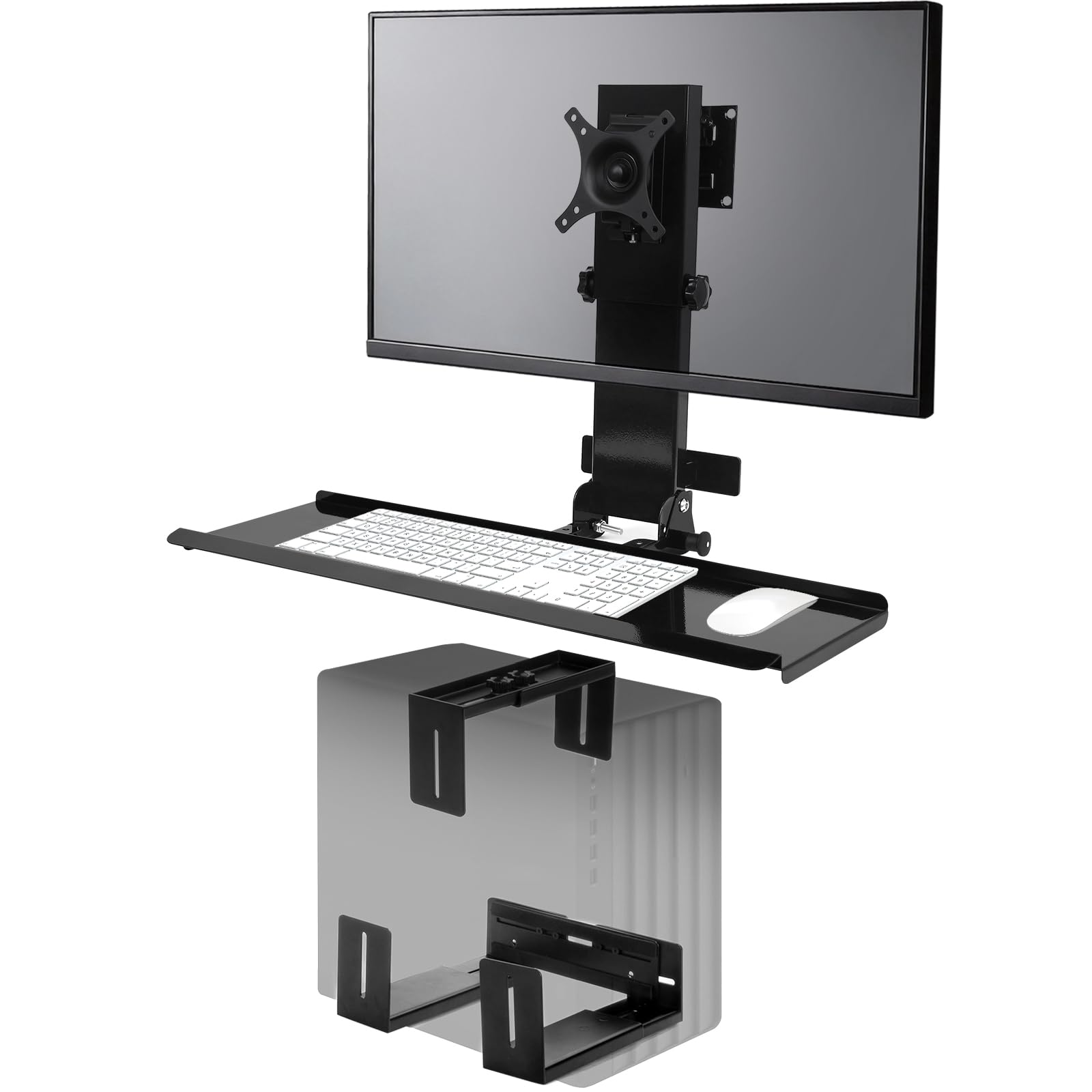 Monitor Wall Mount with Keyboard Tray and PC Wall Mount Set, Monitor and Keyboard Wall Mount Height Adjustable Fits 1732 Comp